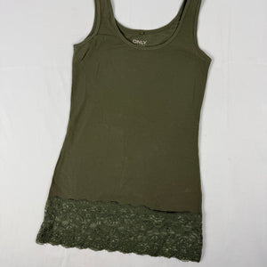 Khaki cotton & lace long top /mini dress (S)