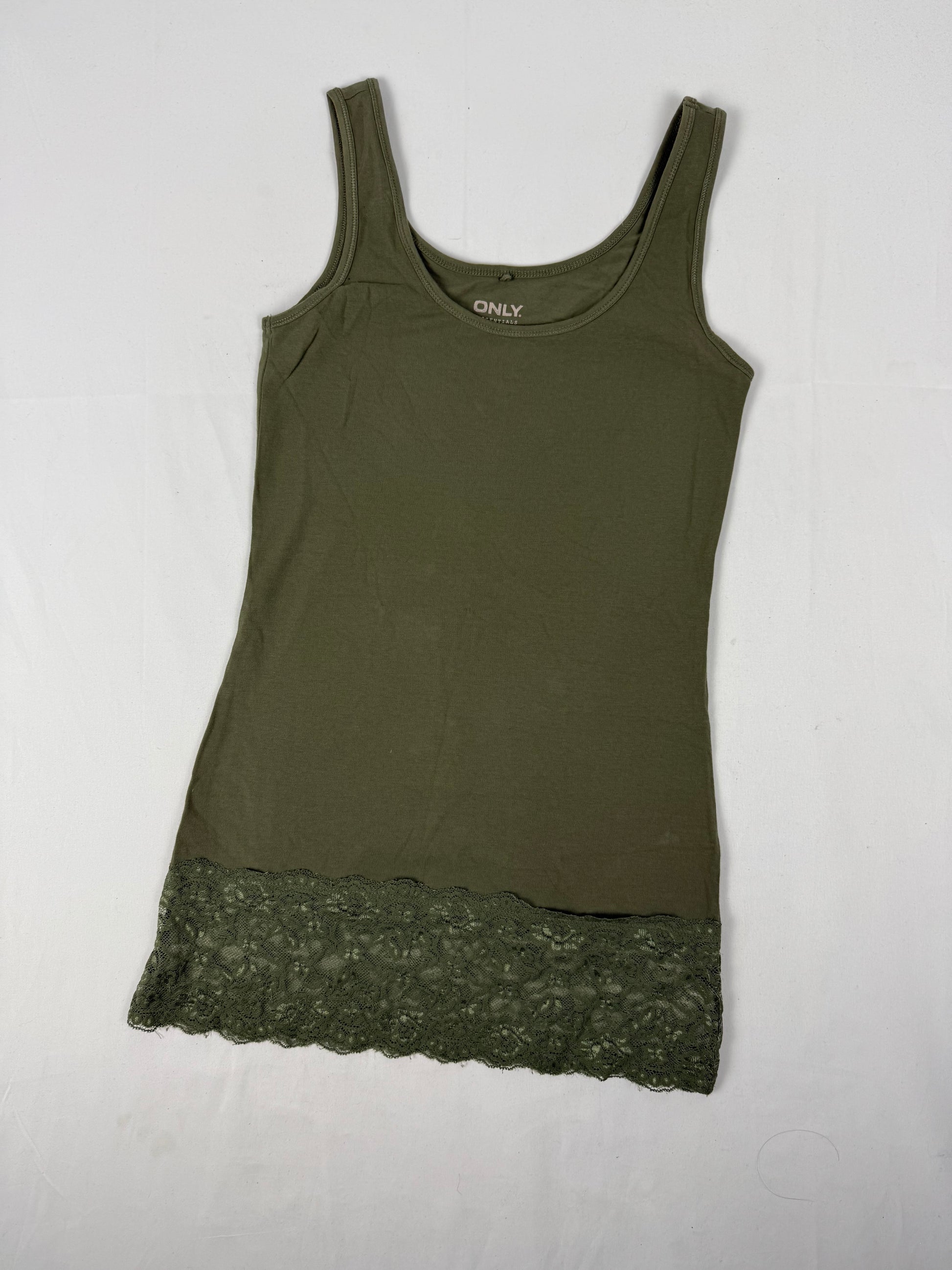 Khaki cotton & lace long top /mini dress (S)