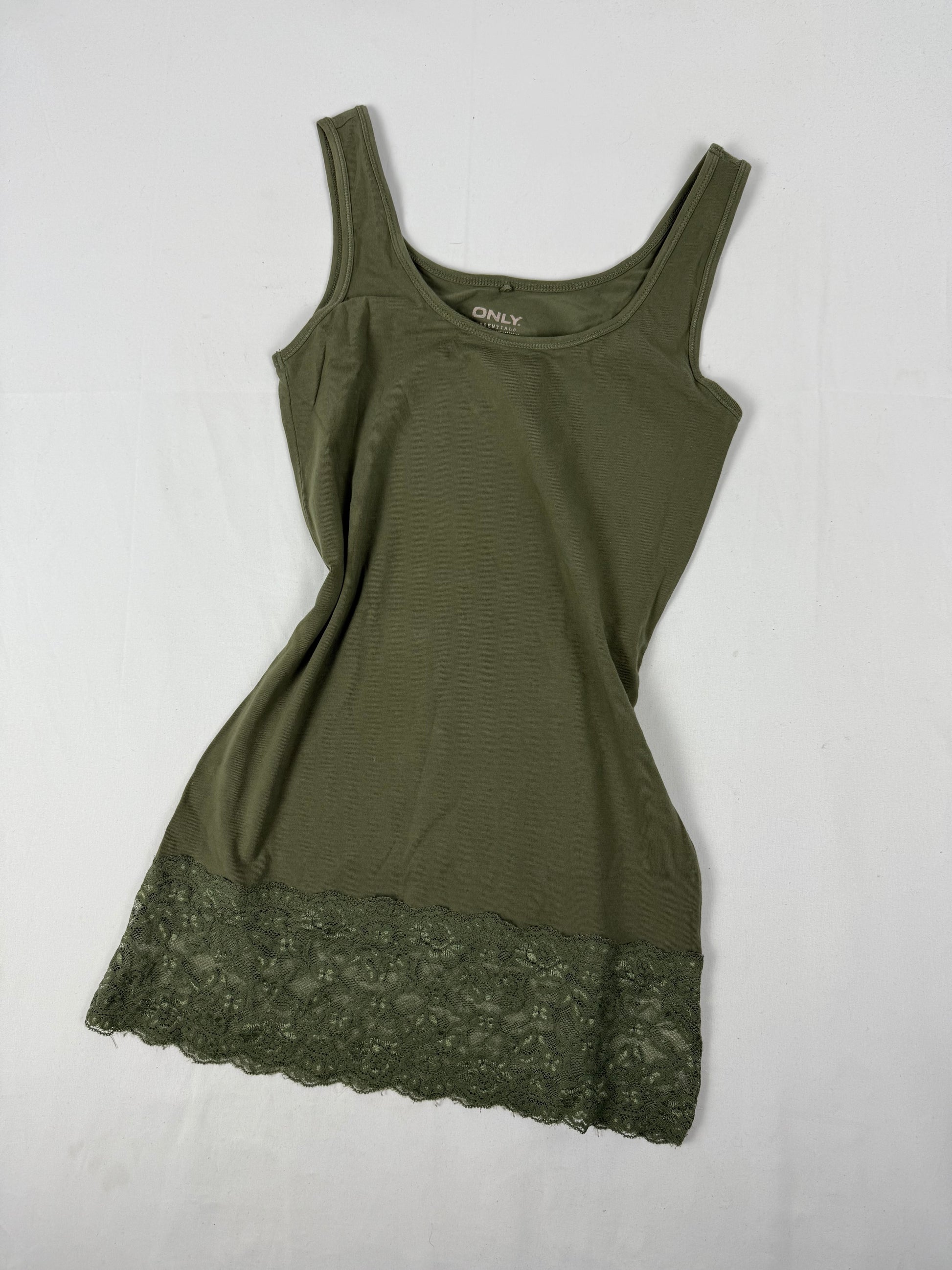 Khaki cotton & lace long top /mini dress (S)