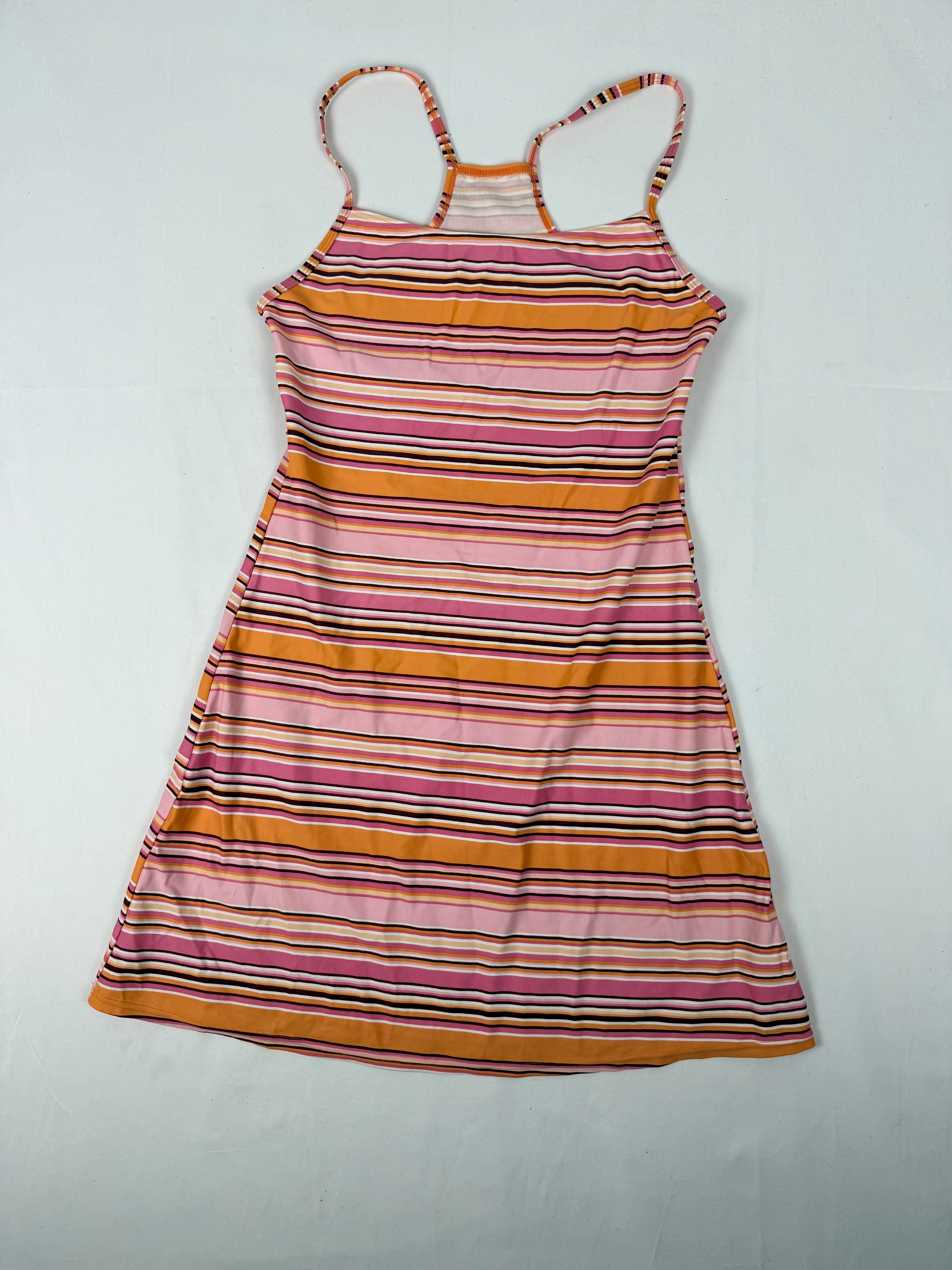 Orange striped lycra mini dress (S/M)