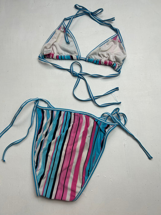 Blue & pink striped ajustable bikini set (M)