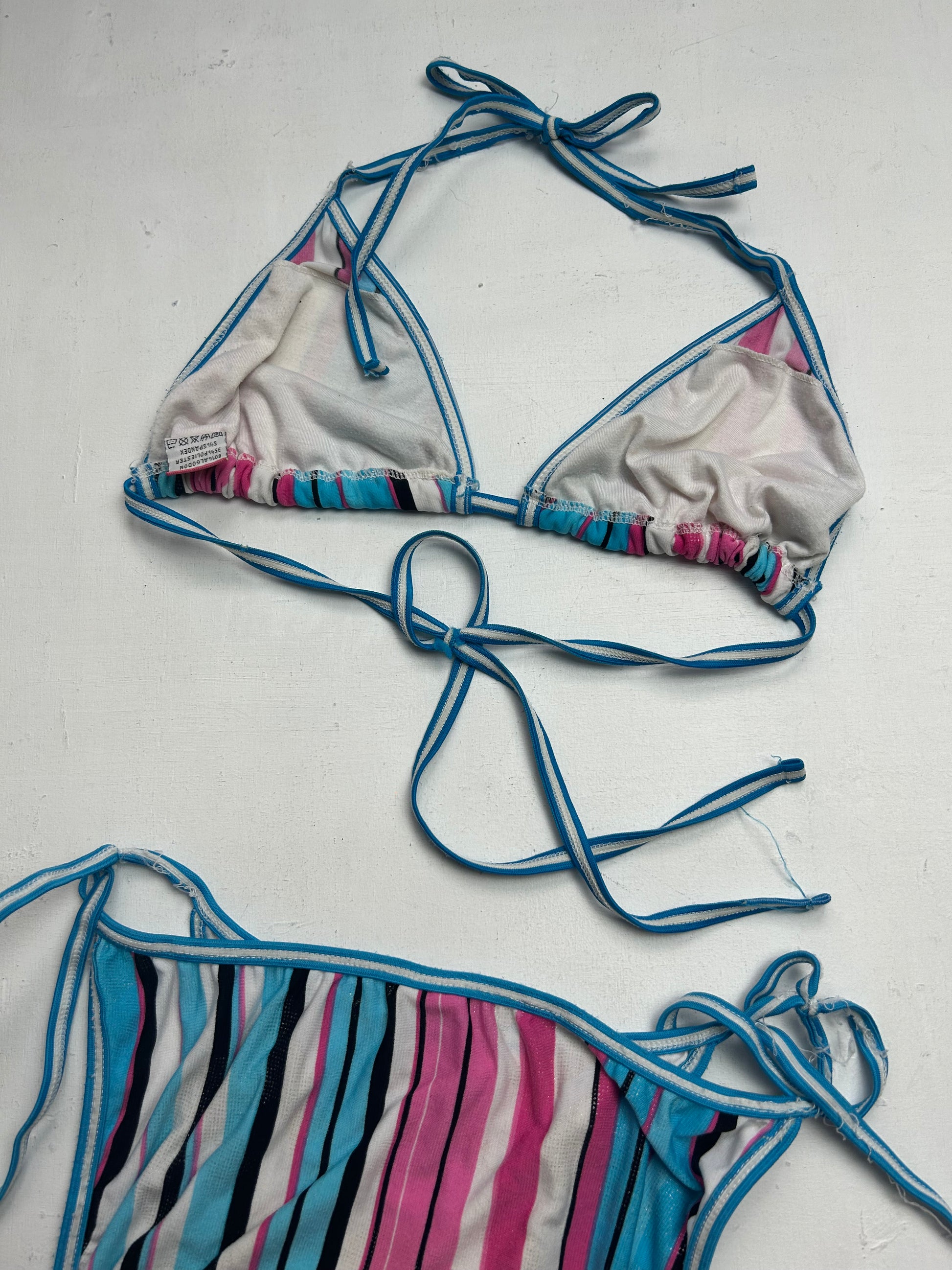 Blue & pink striped ajustable bikini set (M)