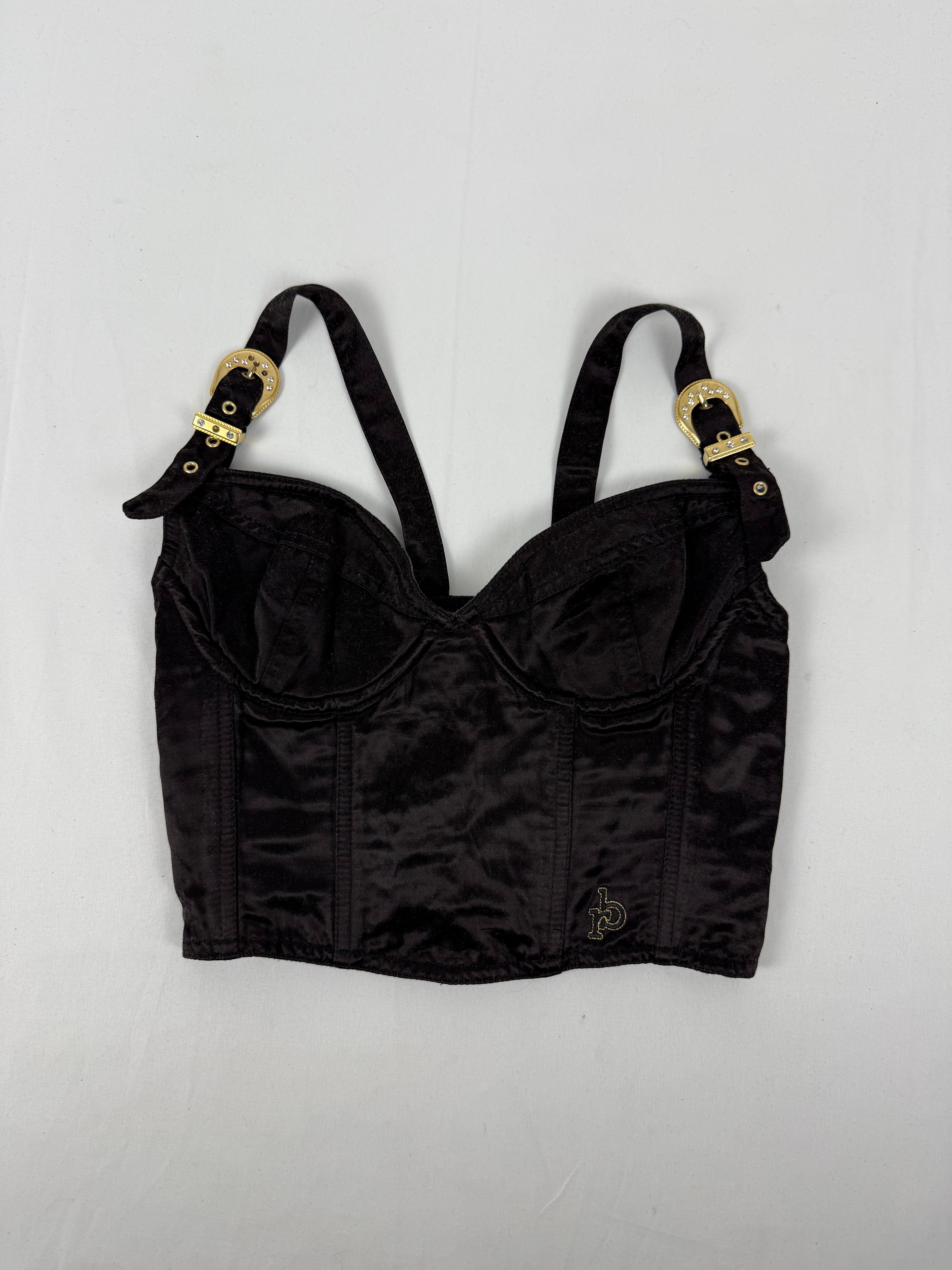 Black buckle belt bustier cami top (S)