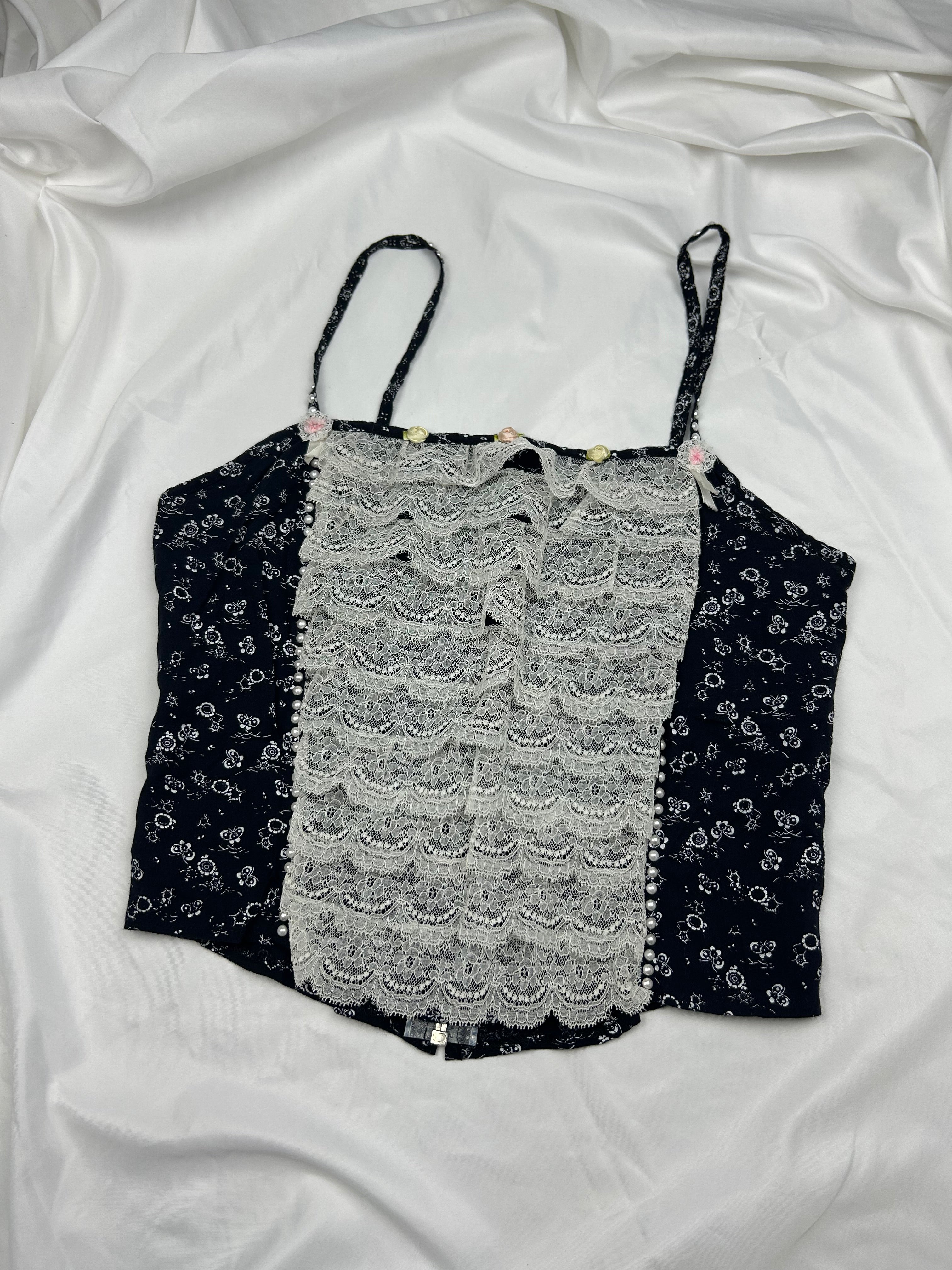Black lace detail cami top (M)