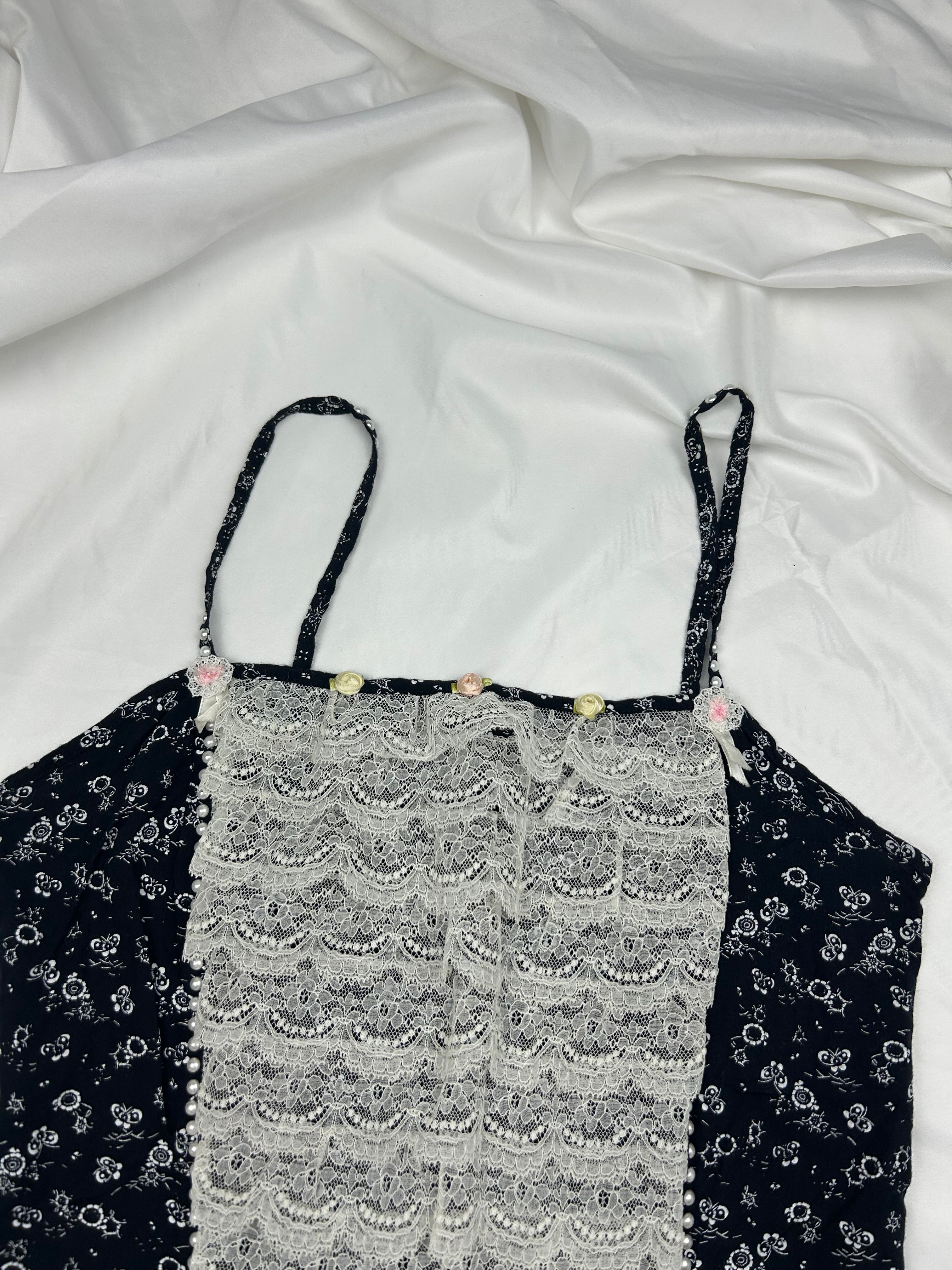 Black lace detail cami top (M)