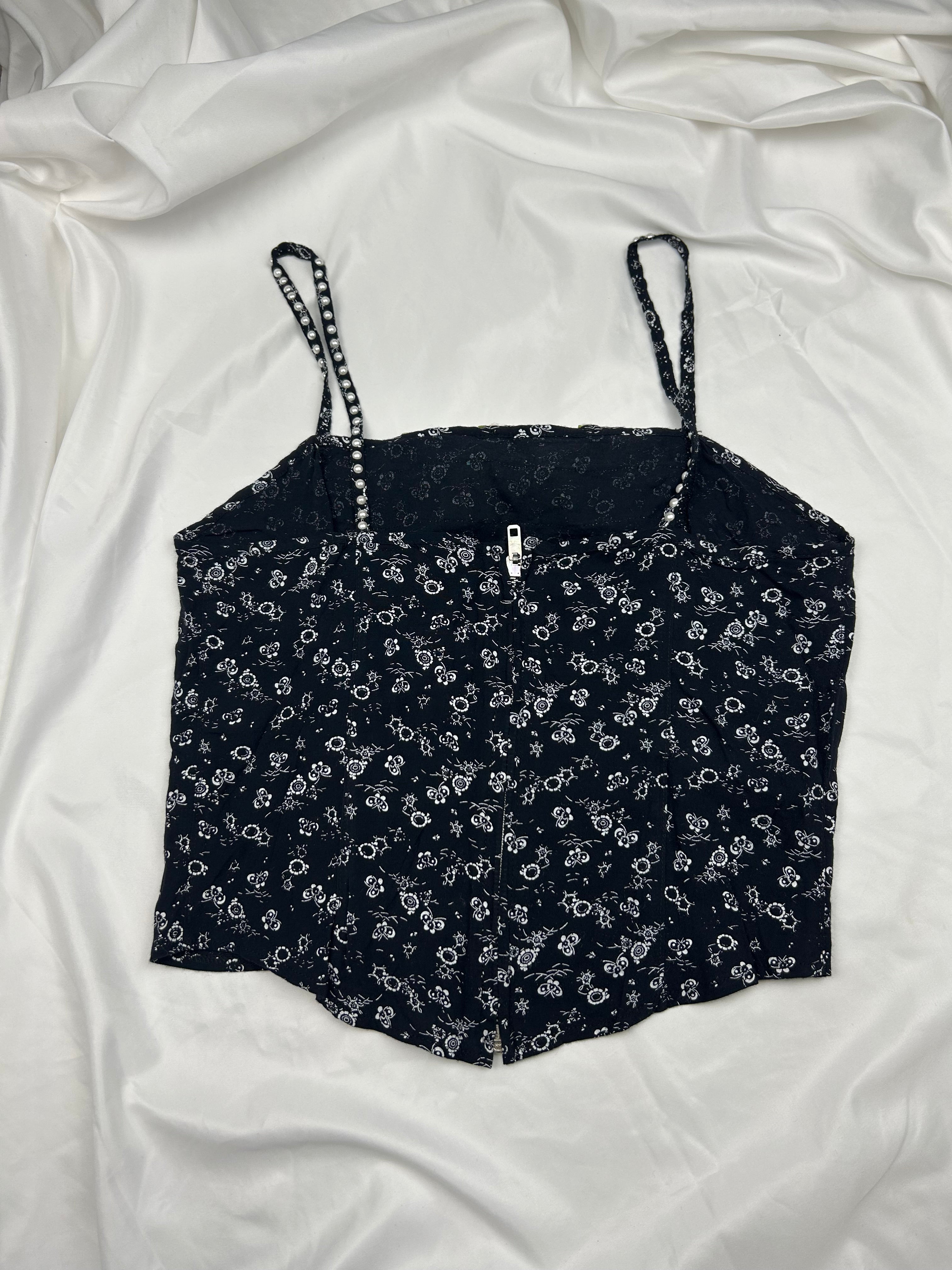 Black lace detail cami top (M)