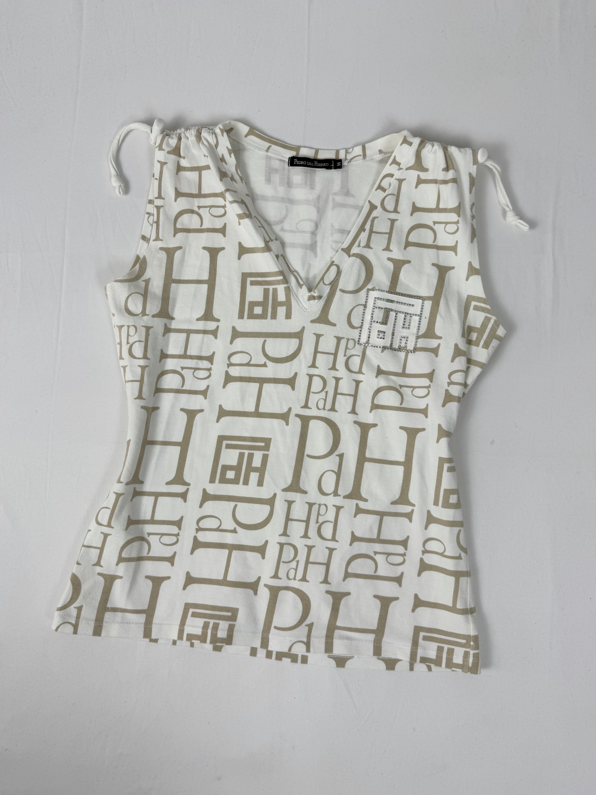 White graphic ruched tight fit top (S)
