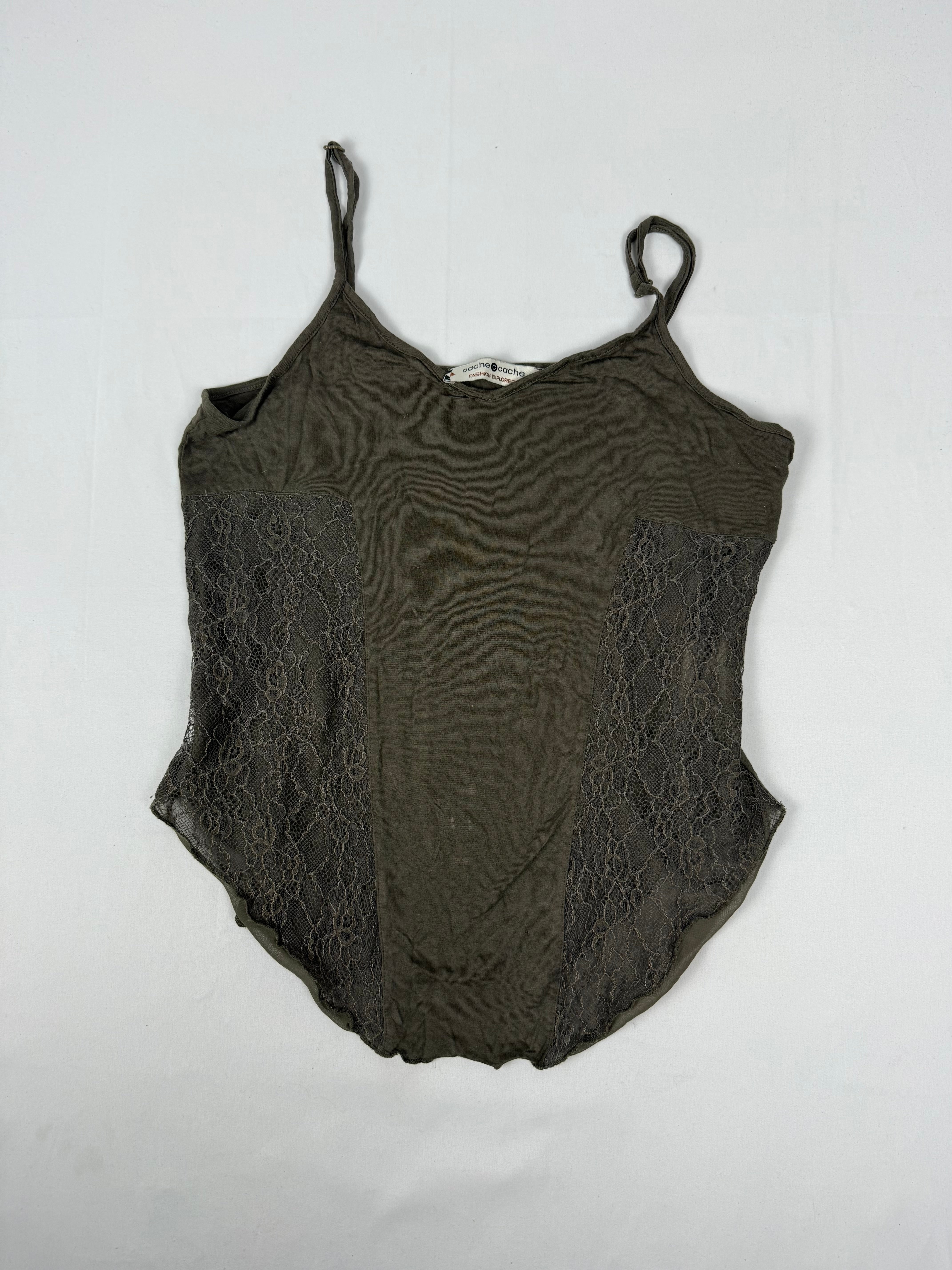 Khaki lace detail cami top (M)