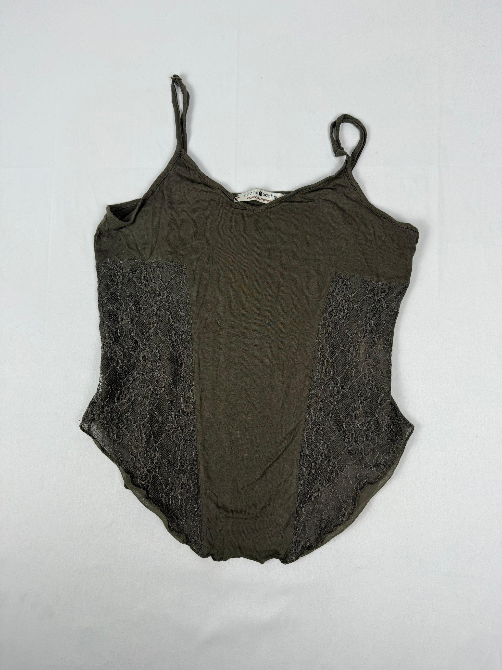 Khaki lace detail cami top (M)