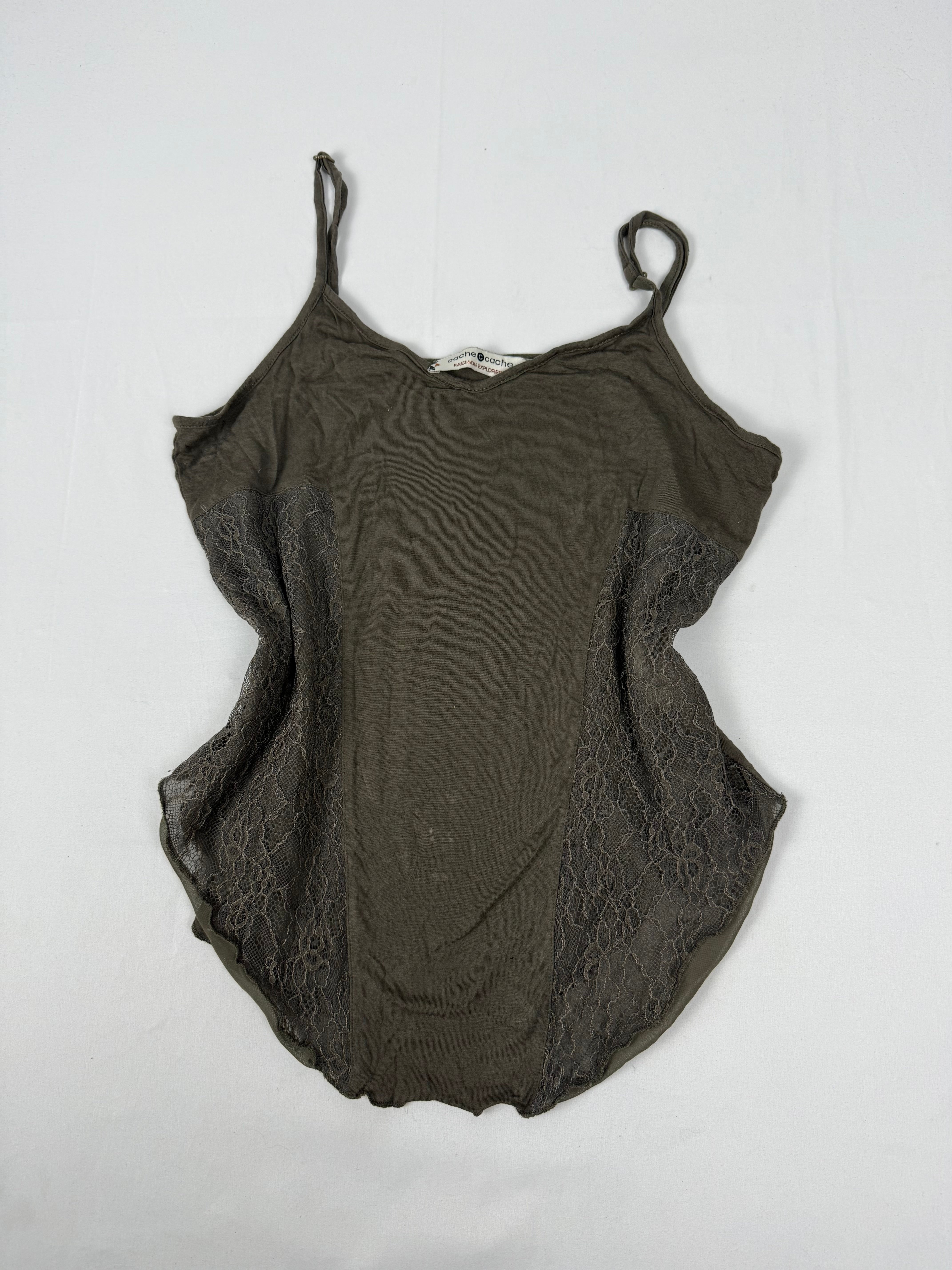 Khaki lace detail cami top (M)