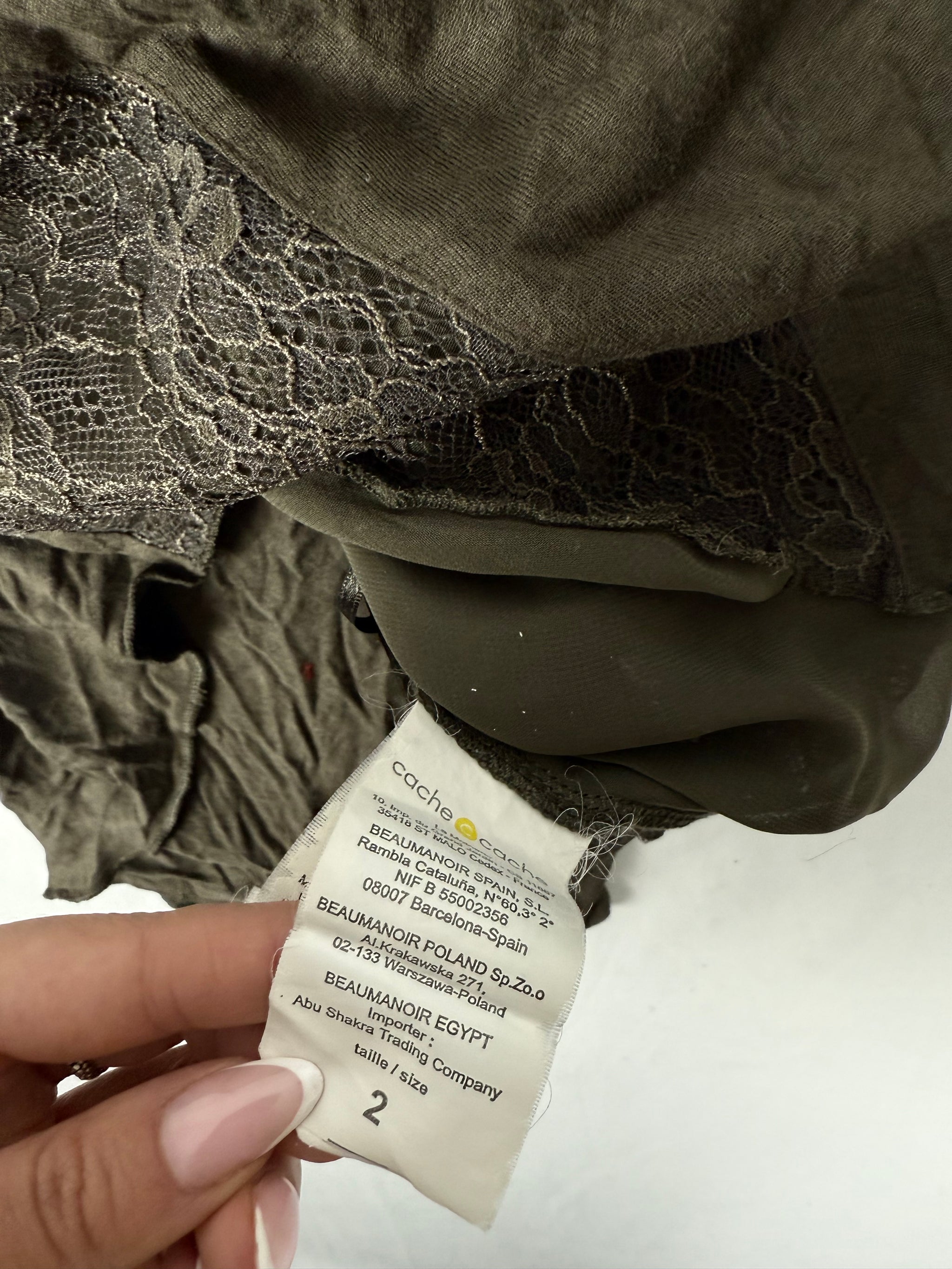 Khaki lace detail cami top (M)