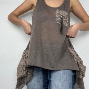 Khaki lace asymmetric tank top (XL)