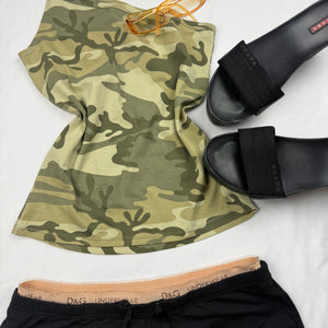 Khaki camo one shoulder lycra top (XS/S)