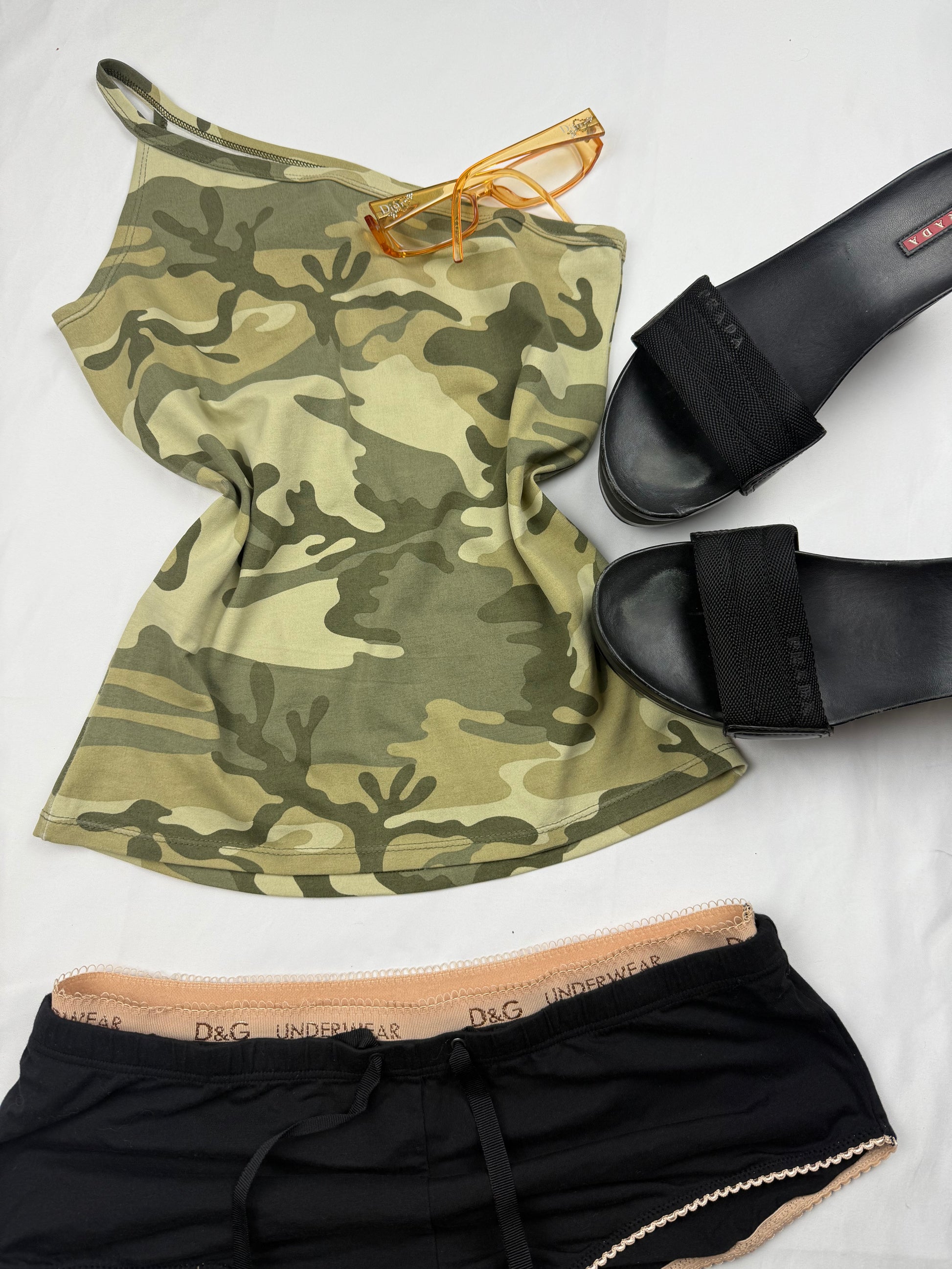 Khaki camo one shoulder lycra top (XS/S)