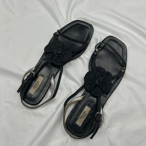 Black flower appliquée summer sandals (37.5)