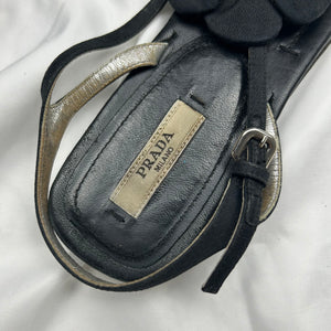 Black flower appliquée summer sandals (37.5)