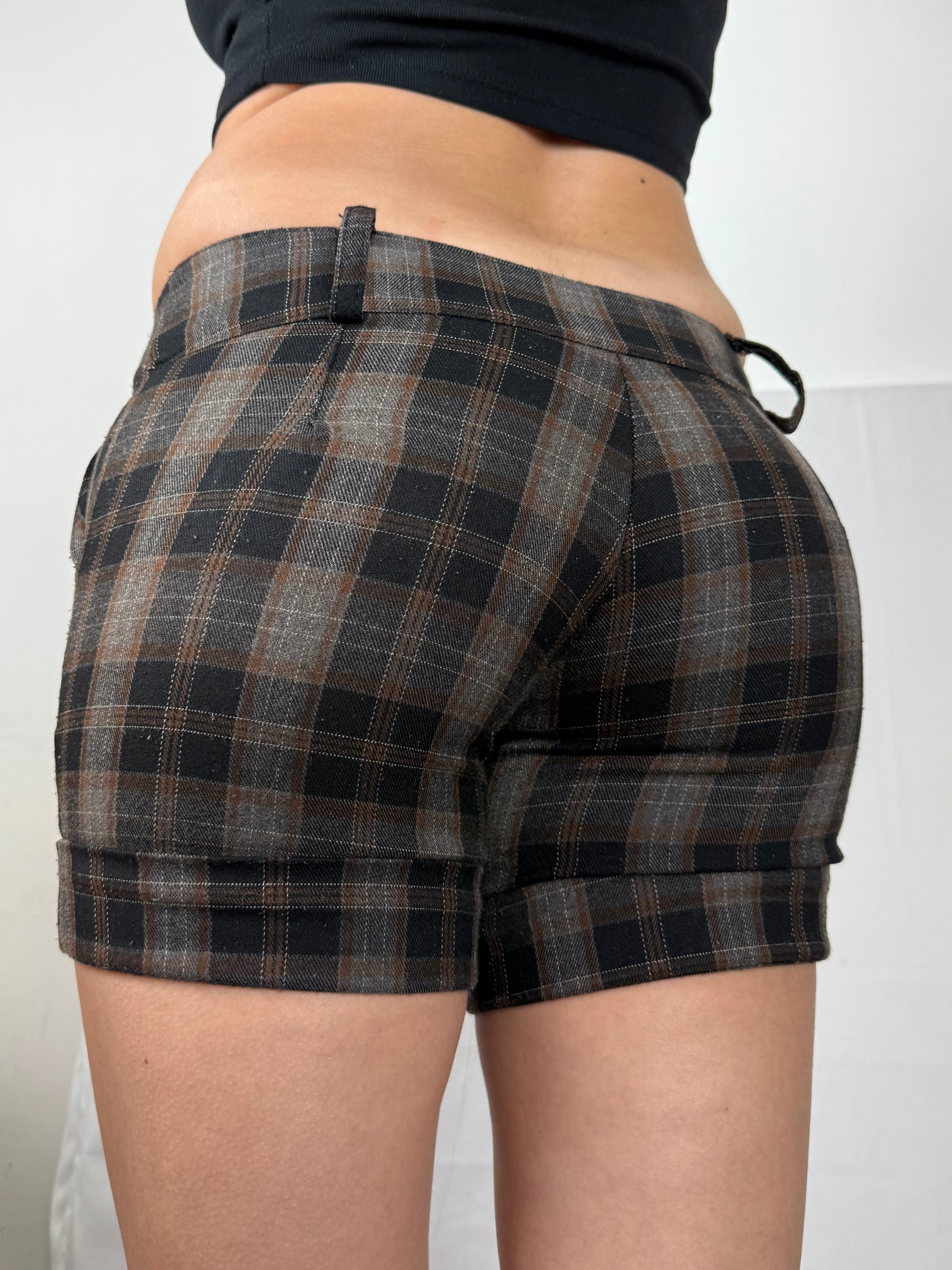Brown check print low rise mini short (XS)