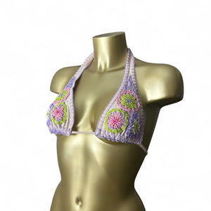 Lilac embroidered bikini top (S/M)
