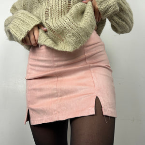 Baby pink low rise pleated mini skirt (S)