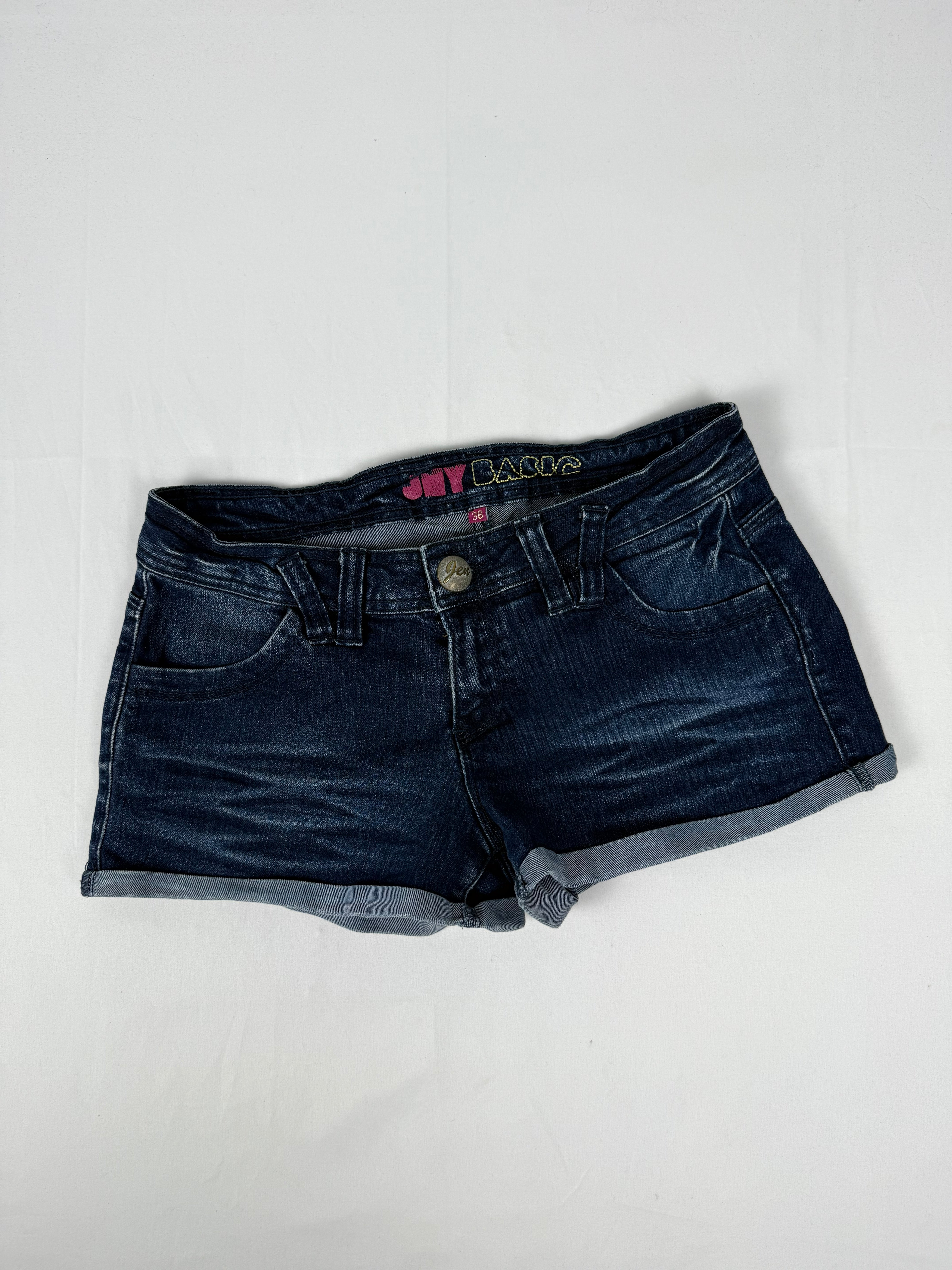 Navy denim low rise mini short (M)