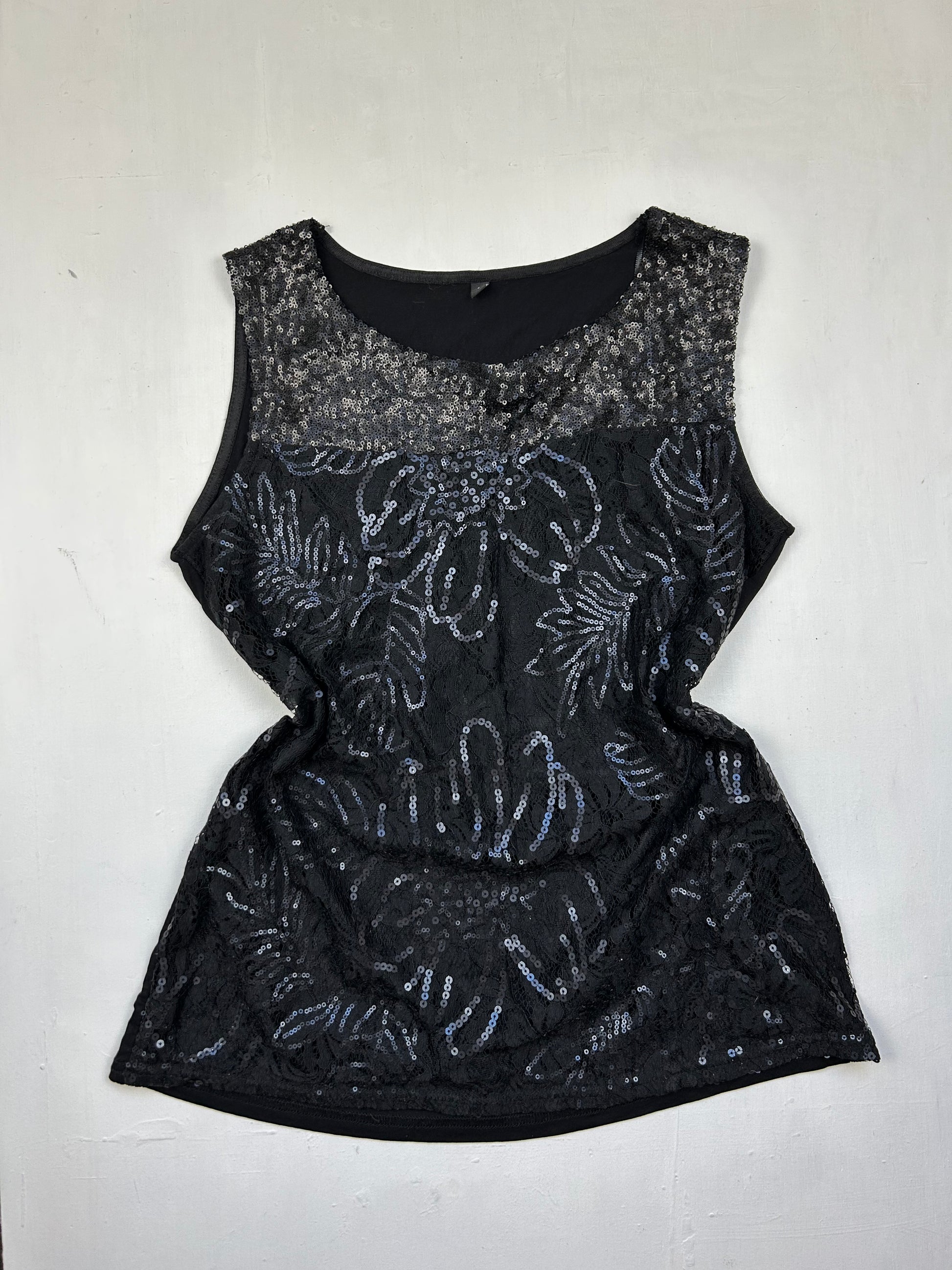 Black pearls & sequins tank top (M)