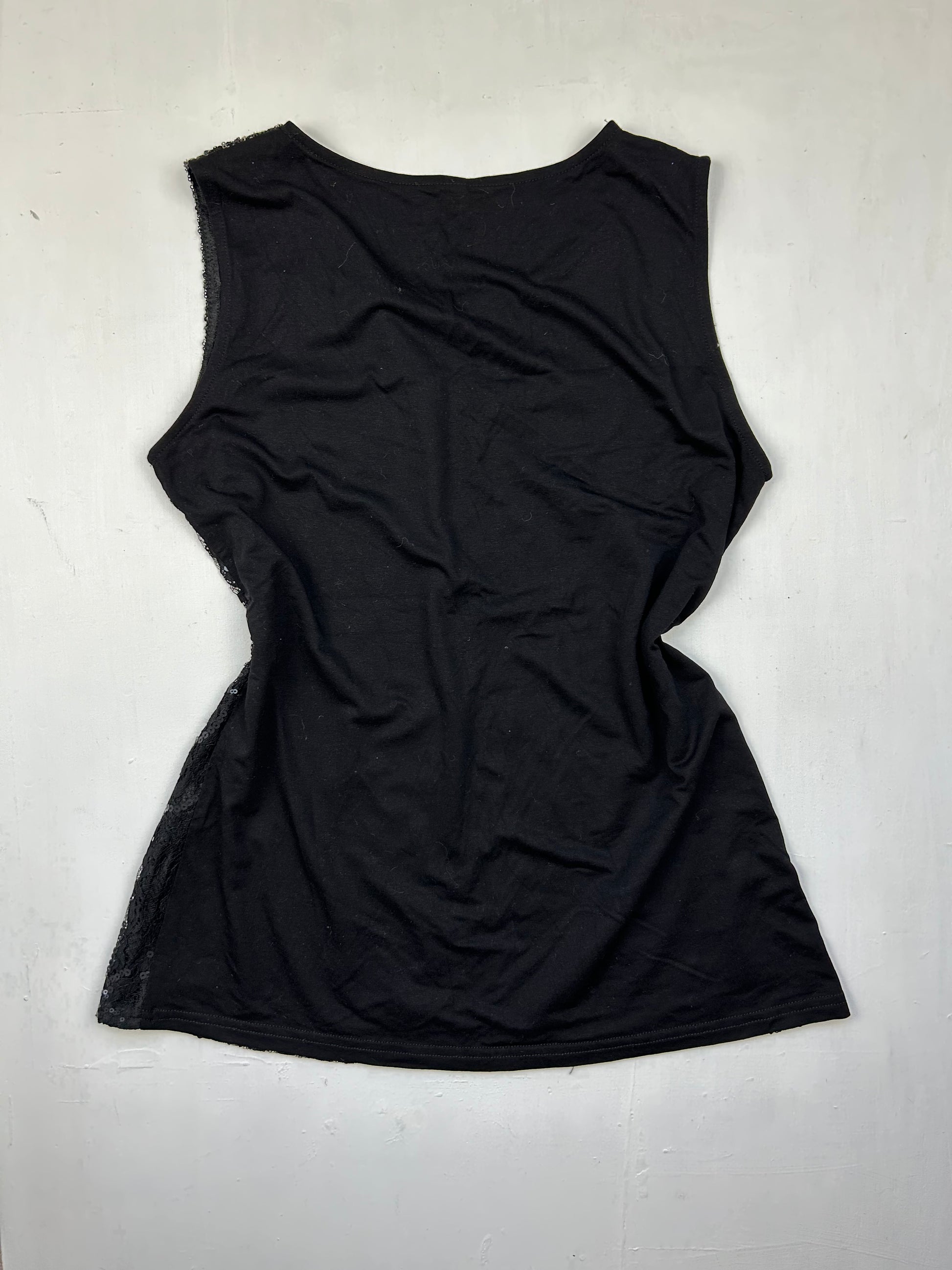 Black pearls & sequins tank top (M)