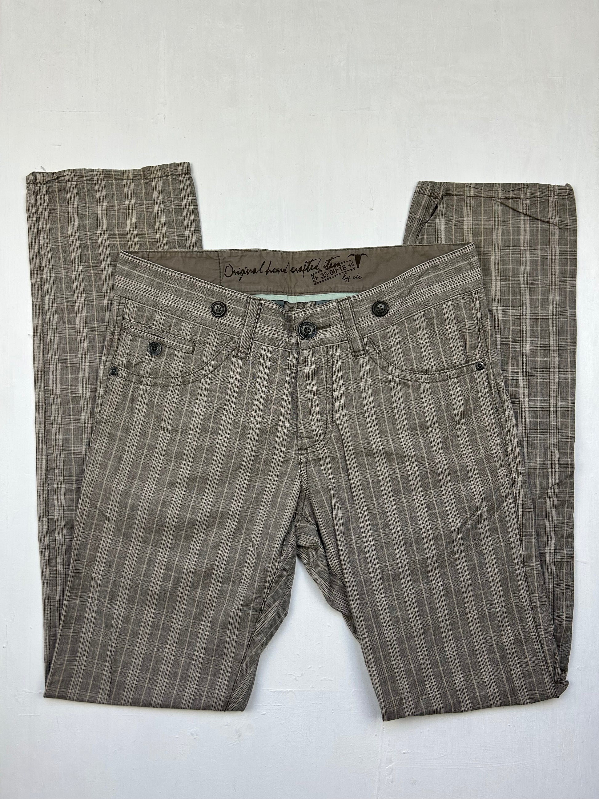 Brown check print low rise baggy pants (S/M)