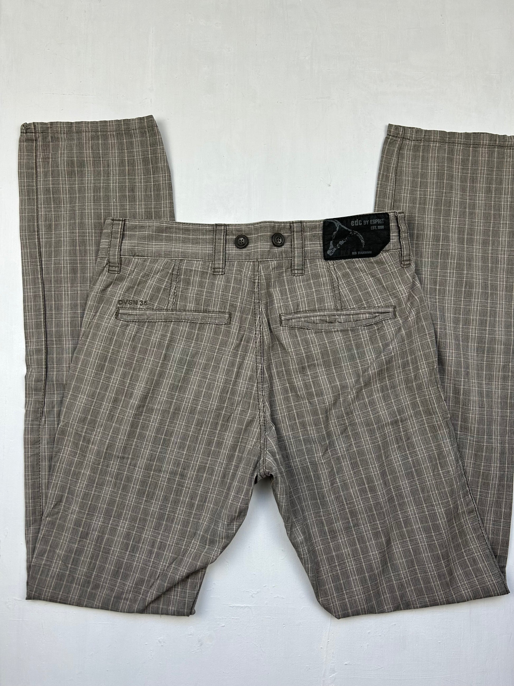 Brown check print low rise baggy pants (S/M)
