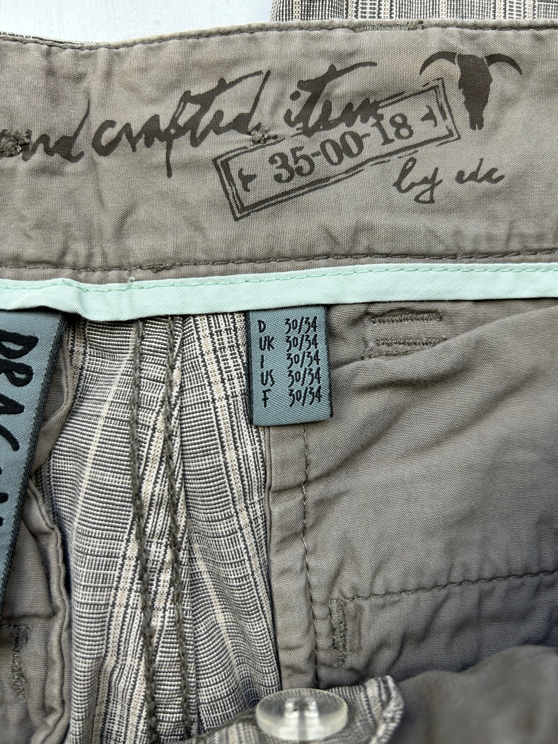 Brown check print low rise baggy pants (S/M)