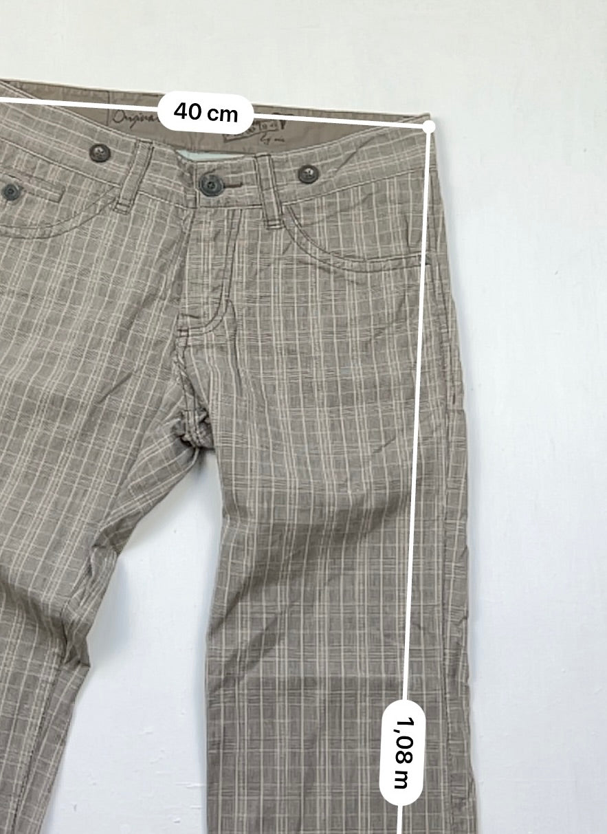 Brown check print low rise baggy pants (S/M)