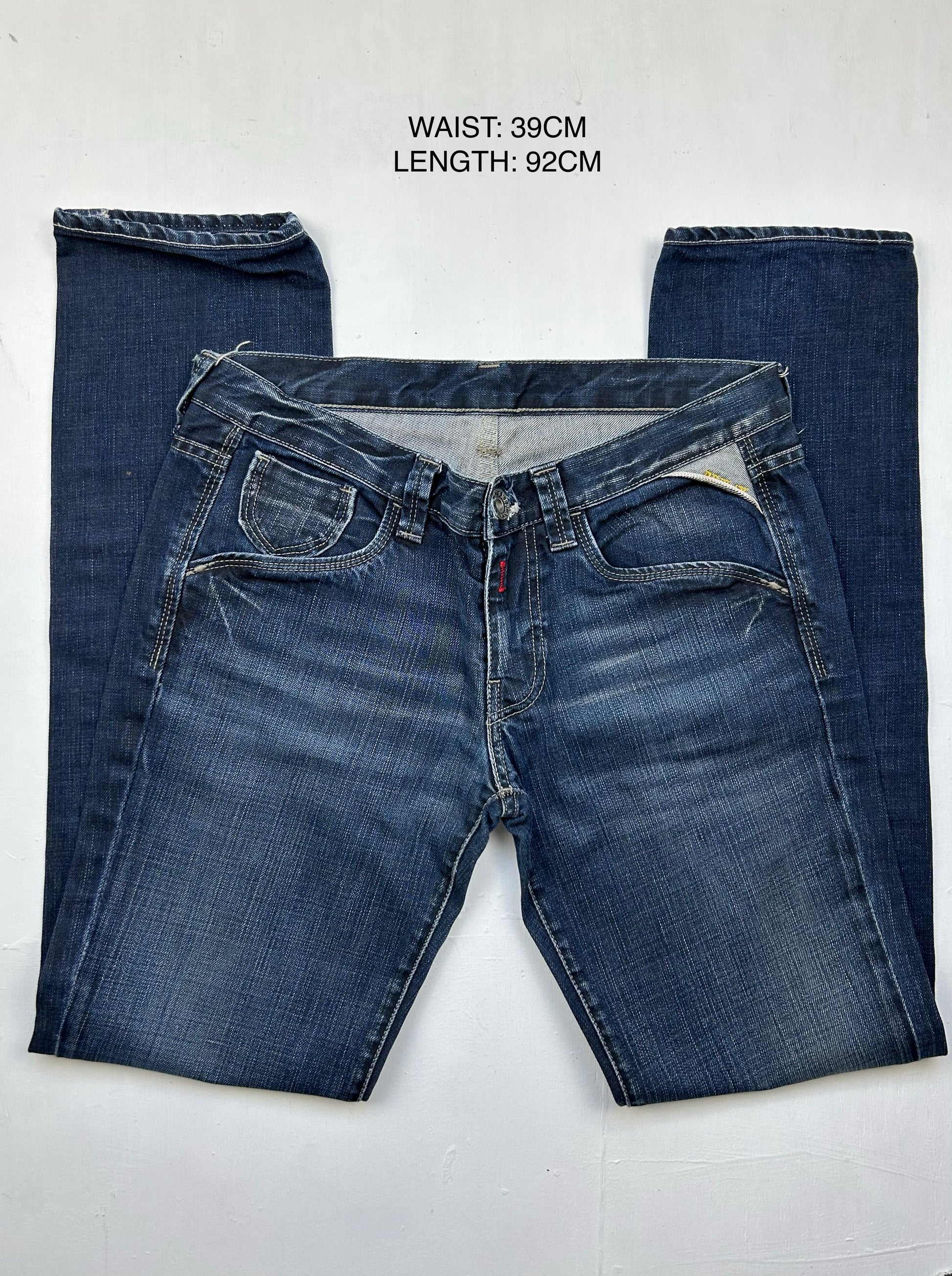 Navy blue  low rise straight legs denim pants (S)
