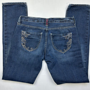 Navy blue low rise straight legs denim pants (S)