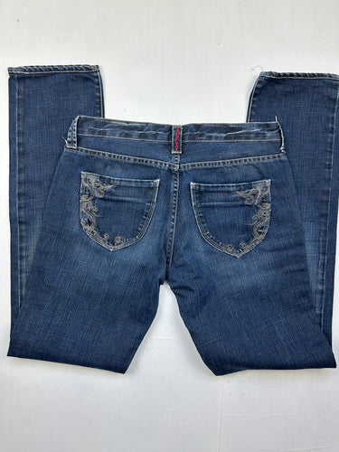 Navy blue  low rise straight legs denim pants (S)