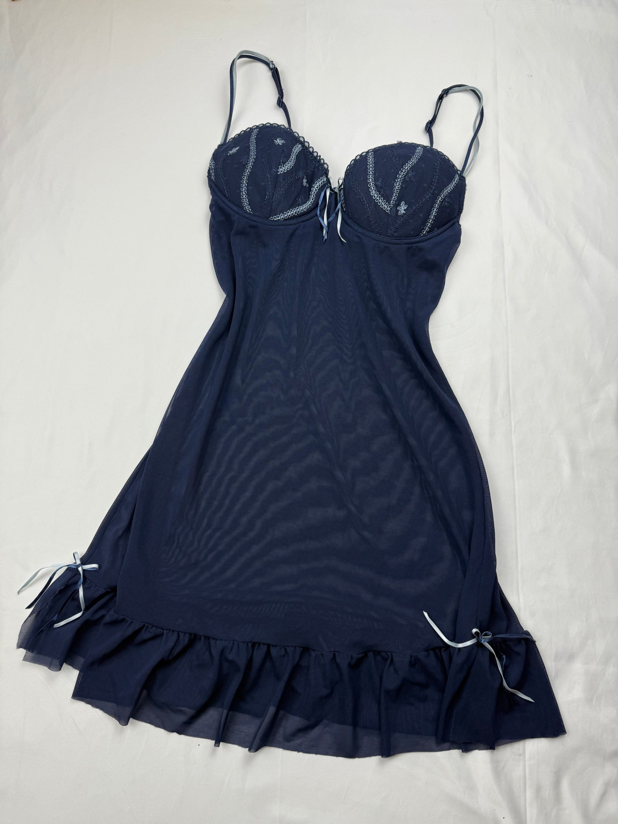 Navy blue mesh see trough babydoll mini dress (S)