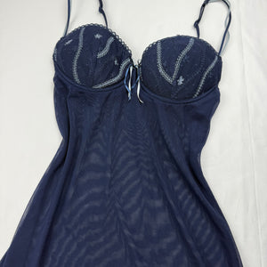 Navy blue mesh see trough babydoll mini dress (S)
