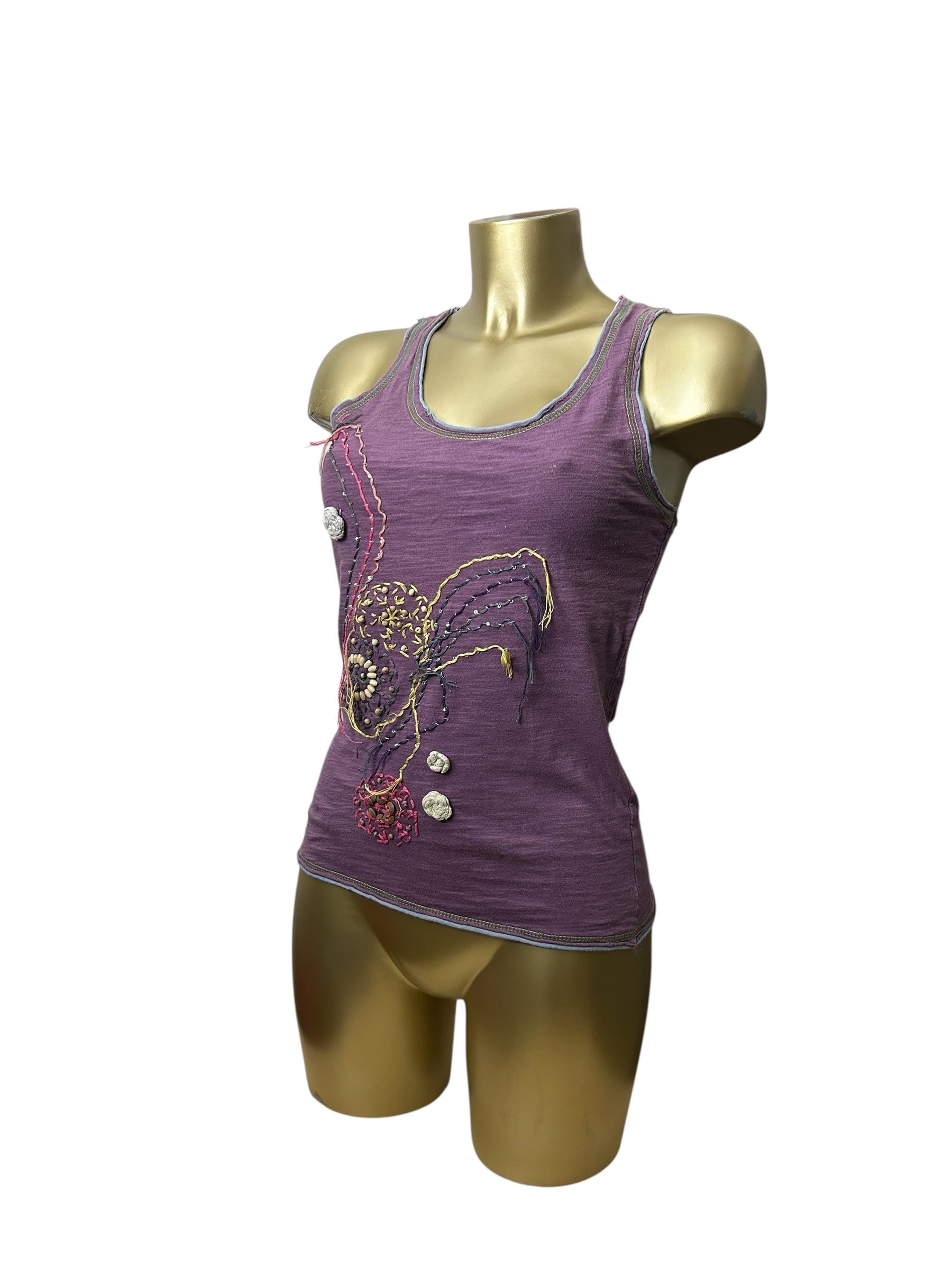 Purple cotton embroidered tank top (S/M)