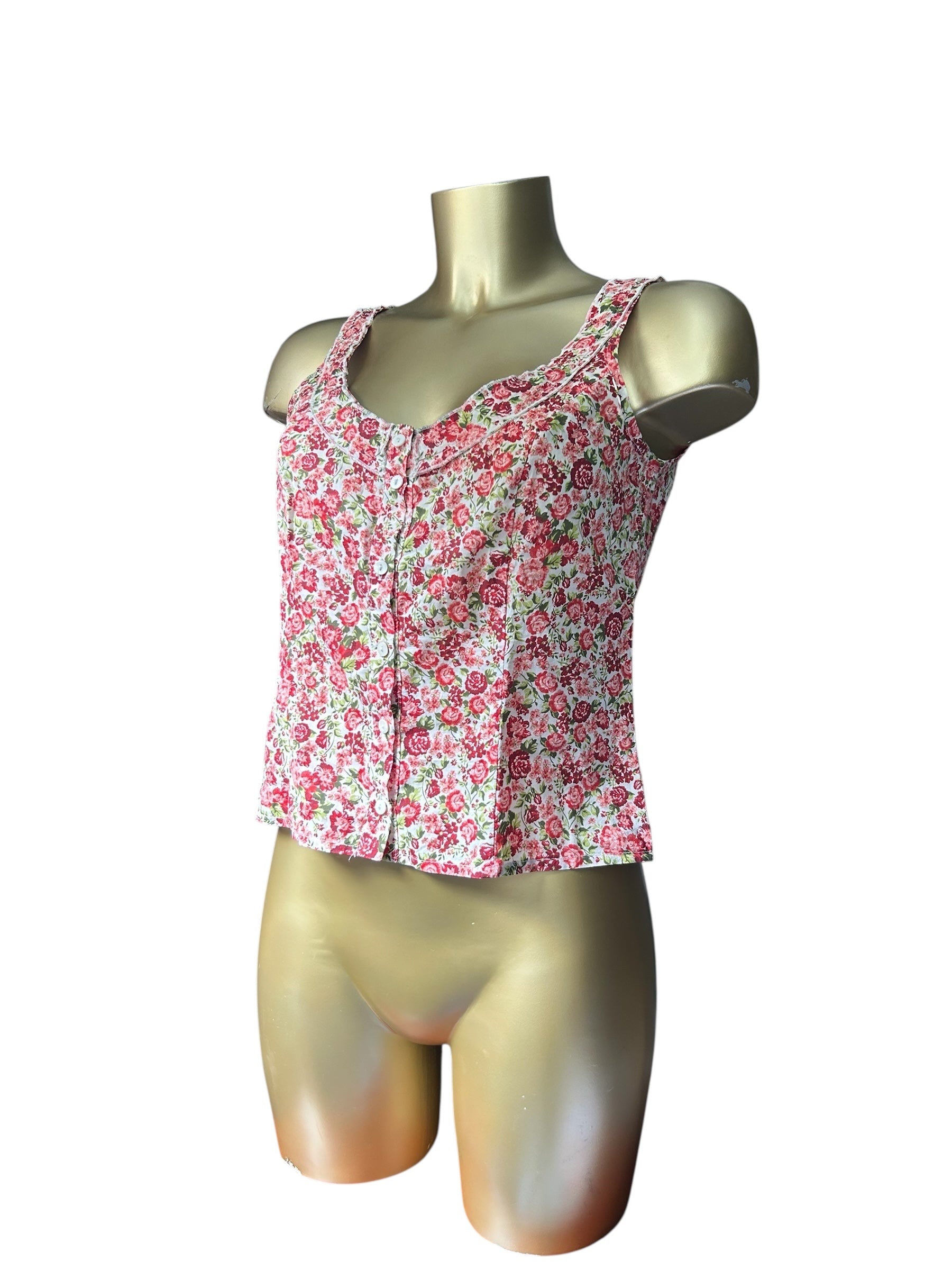 Red floral summer cami top (S/M)