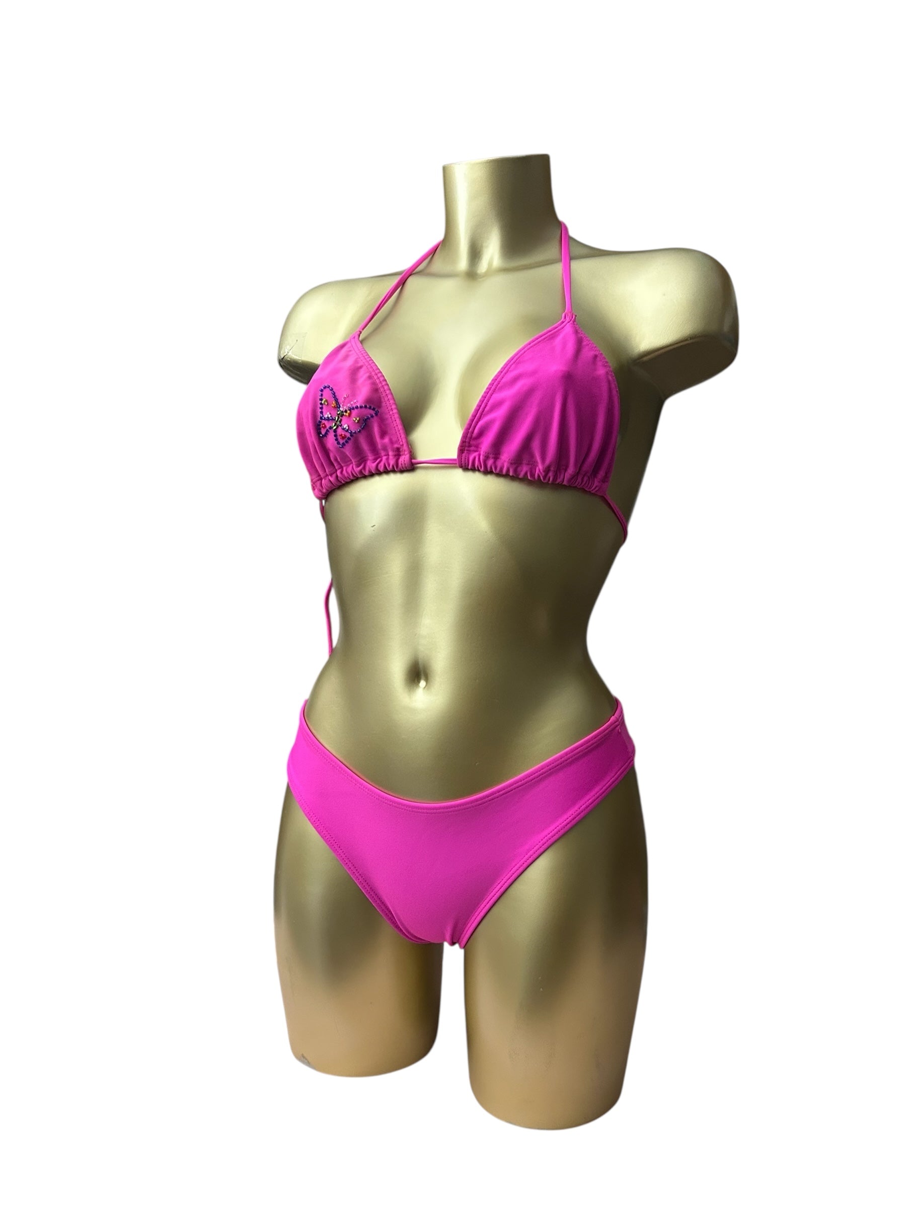 Pink butterfly low rise bikini set (S)