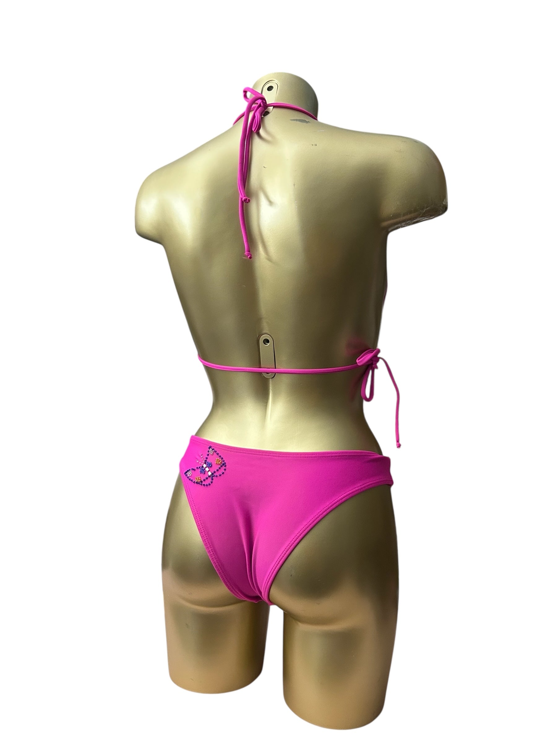 Pink butterfly low rise bikini set (S)