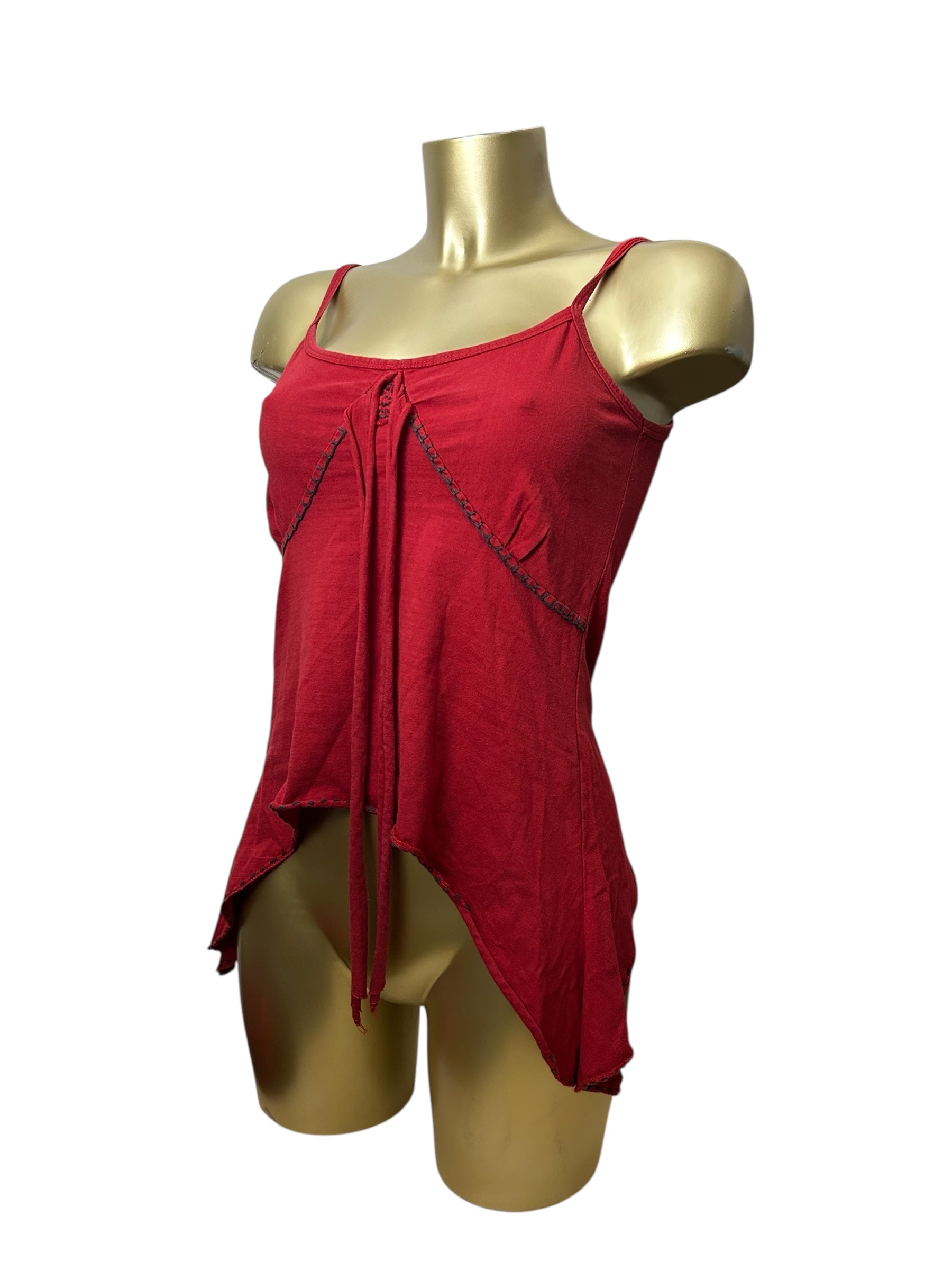 Red asymmetric tie up cami top (S/M)