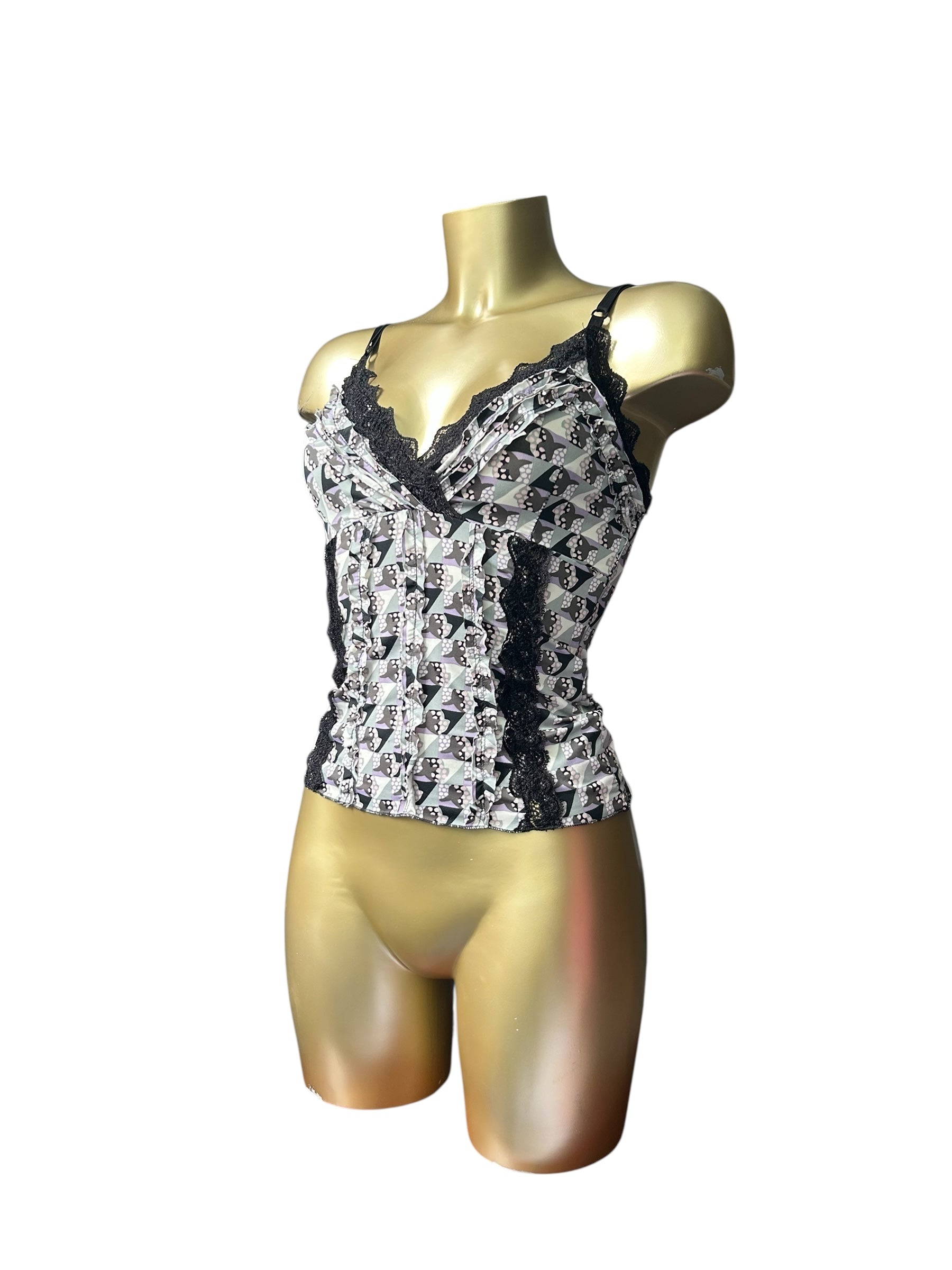 Grey lace  babydoll cami top (S)