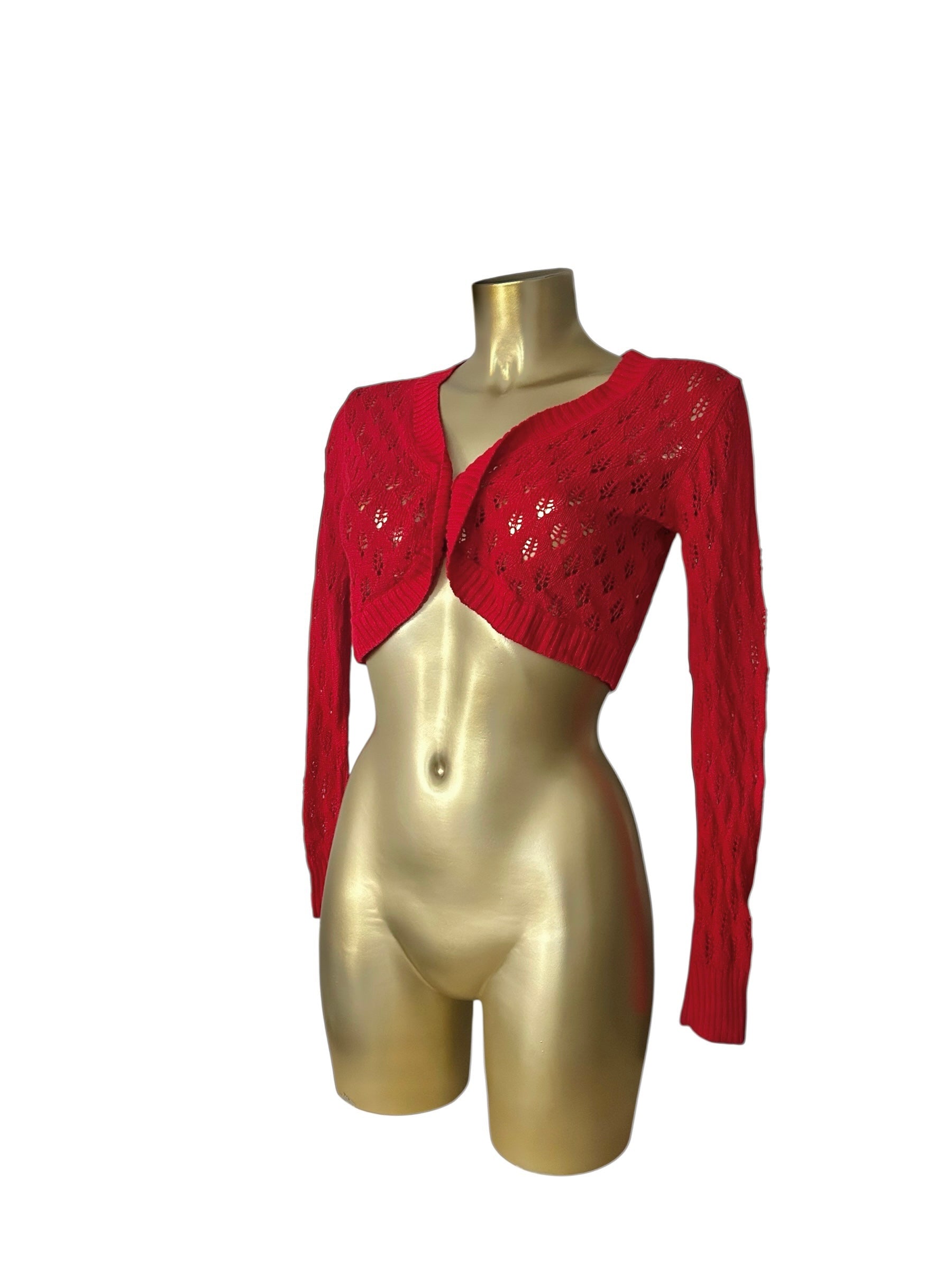 Red crochet long sleeves bolero top (S/M)
