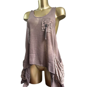 Khaki lace asymmetric tank top (XL)