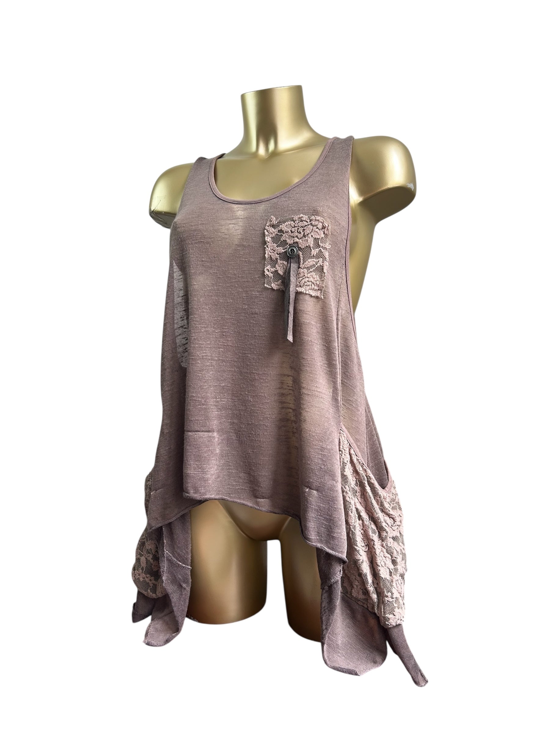 Khaki lace asymmetric tank top (XL)