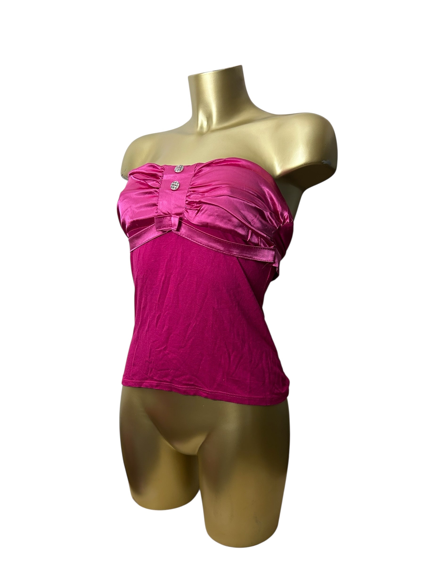 Pink tie up silk bustier boob tube top (M)