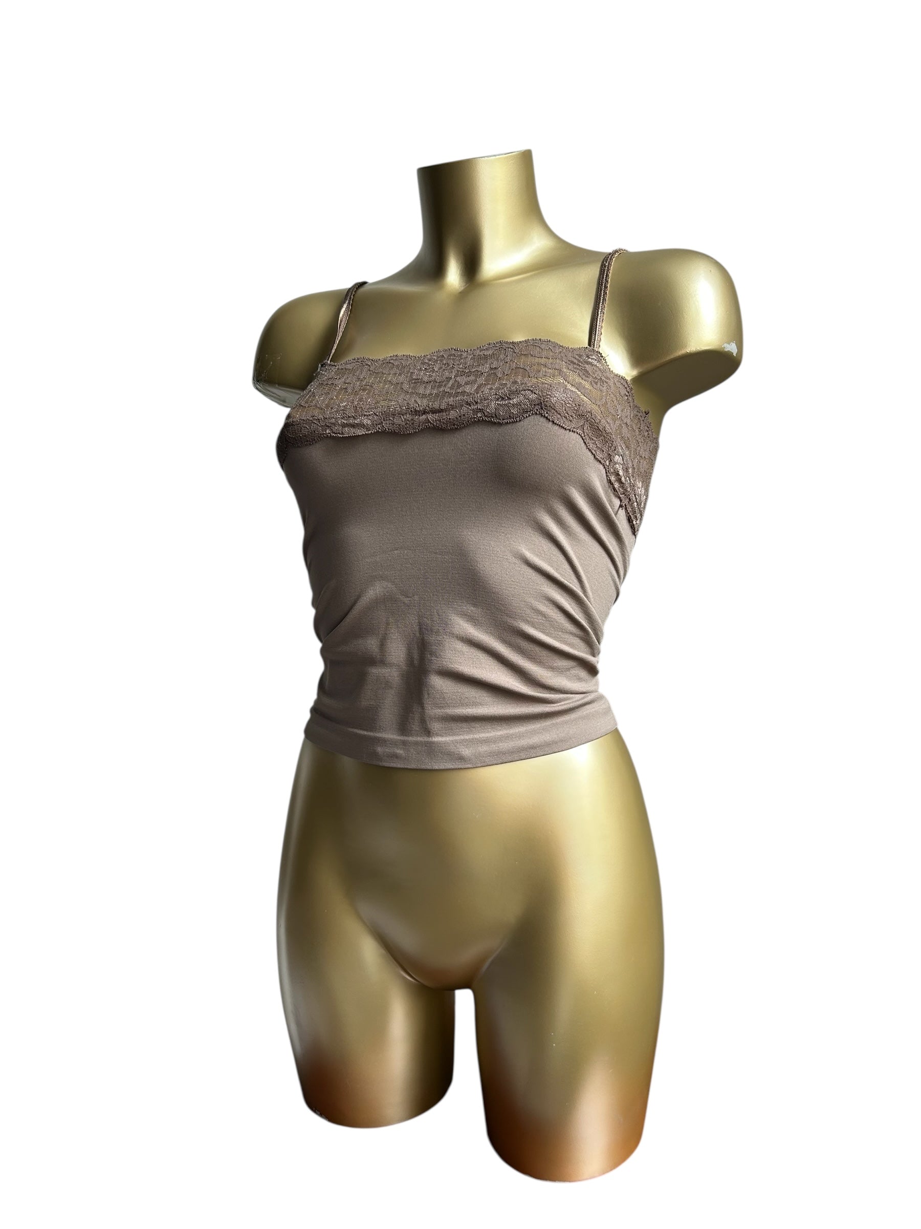 Khaki super stretchy lace top (S/M)