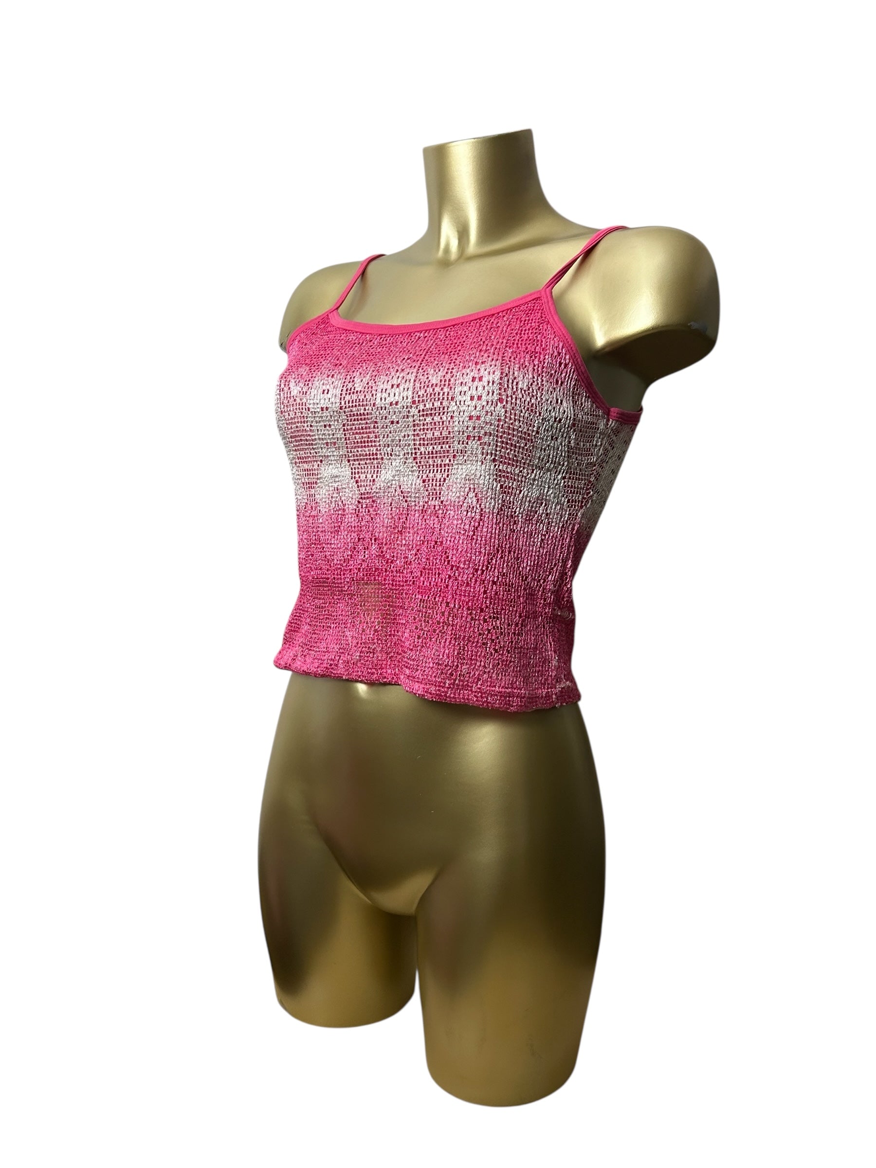 Pink tight fit crochet lined cami top (S/M)
