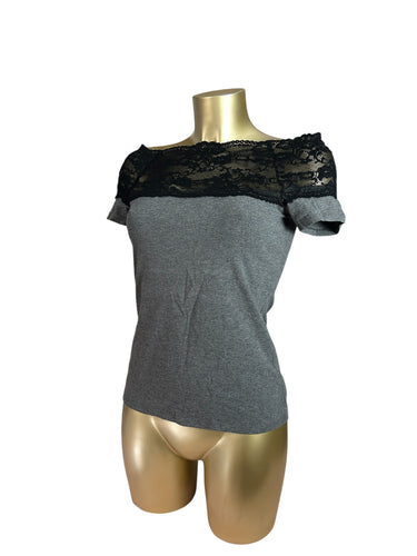 Office siren cotton lace bardot neck tee (M)