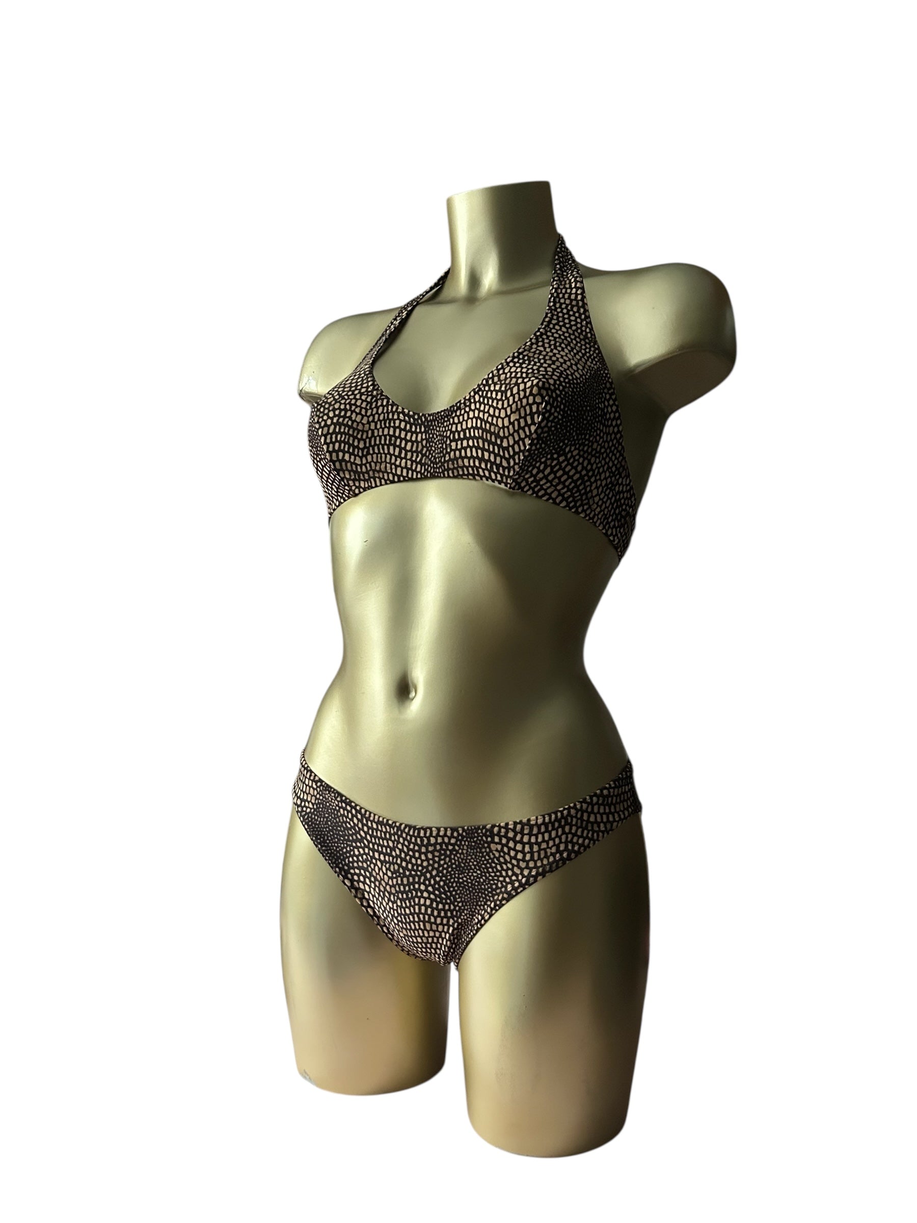 Brown snake print low rise bikini set (S)