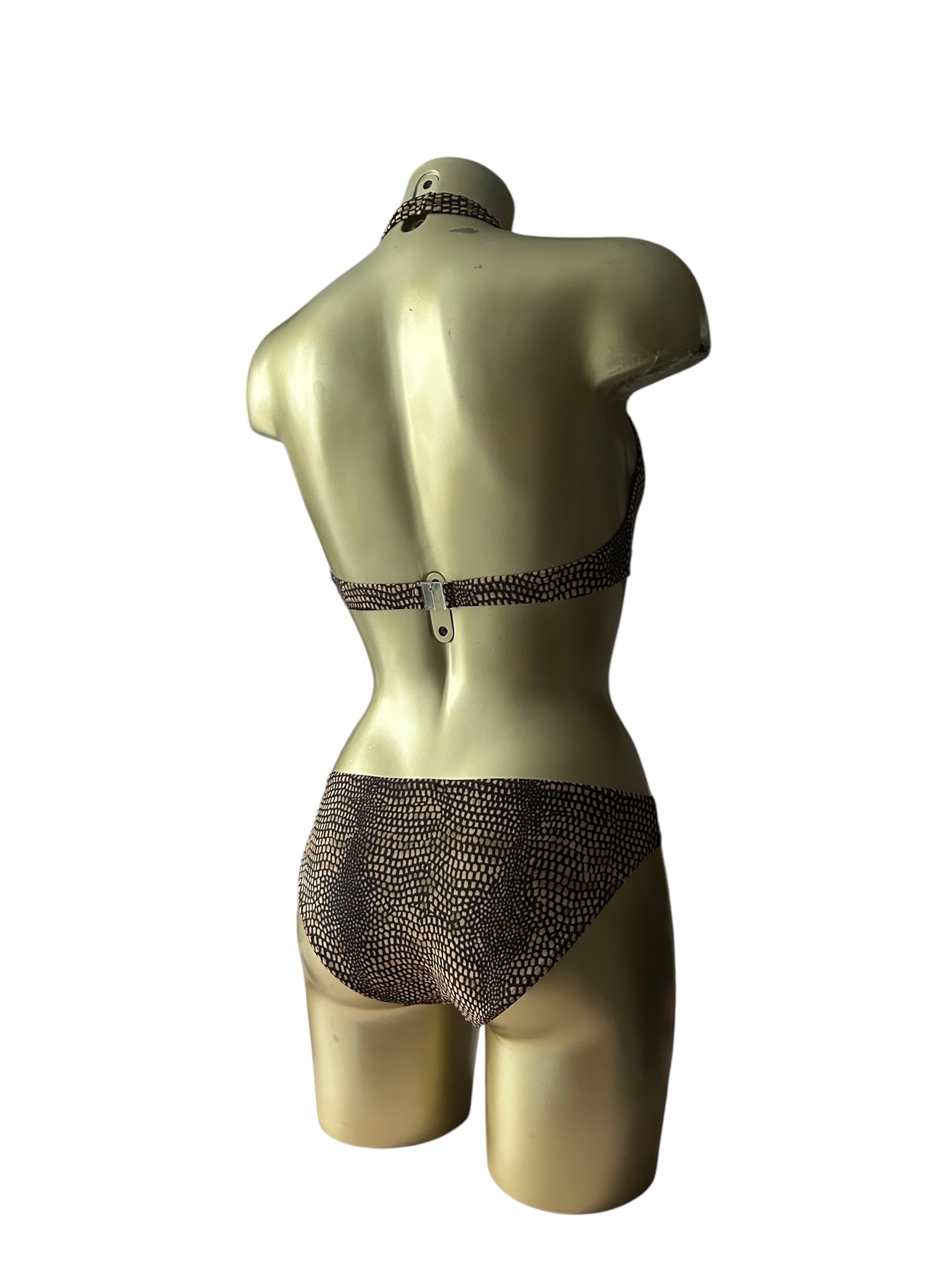 Brown snake print low rise bikini set (S)